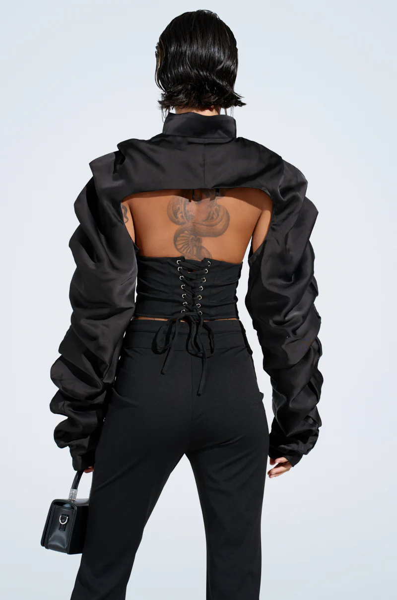 CORA SATIN BOLERO IN BLACK - Image 4