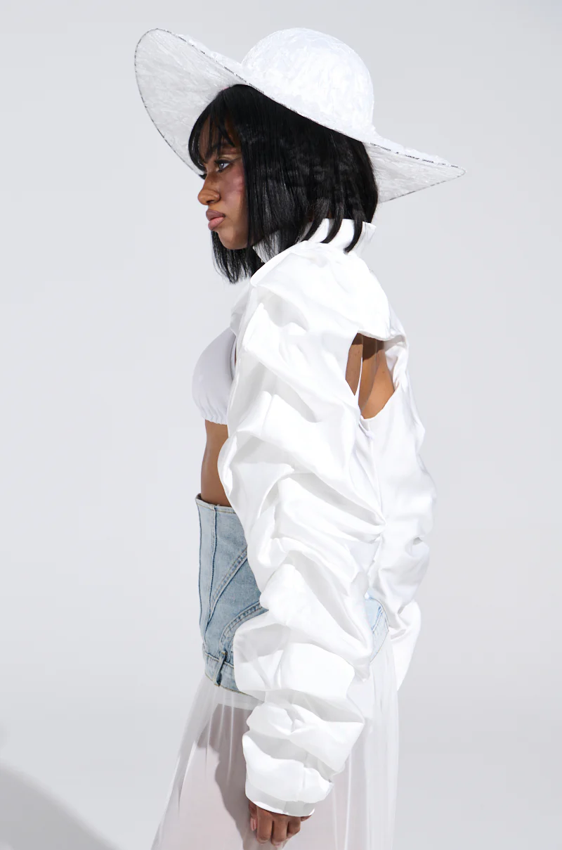 CORA SATIN BOLERO IN WHITE - Image 6