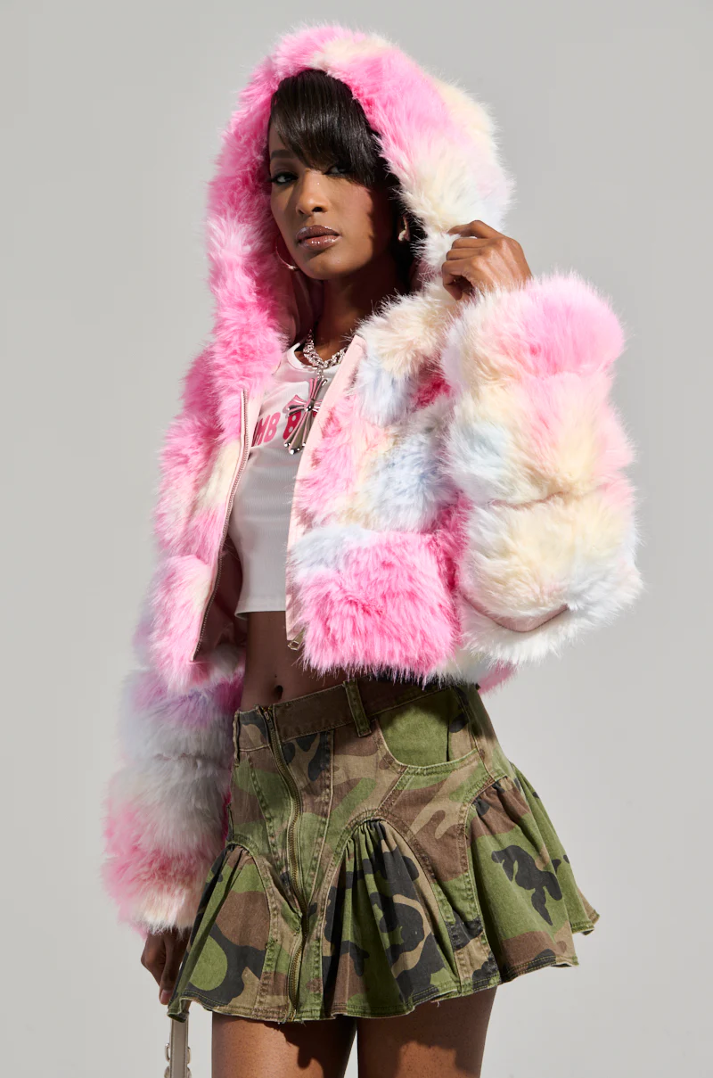COTTON CANDY SKIES MULTI FAUX FUR BOMBER - Image 2
