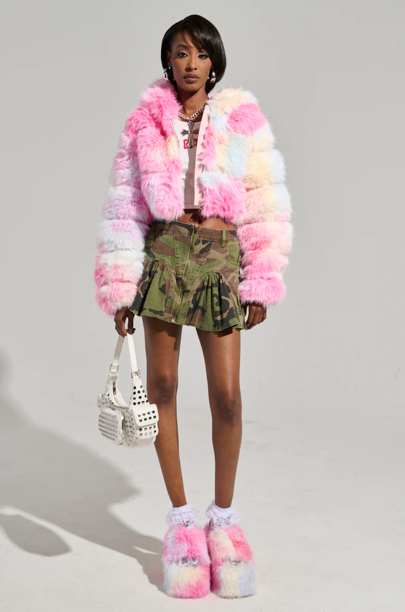 COTTON CANDY SKIES MULTI FAUX FUR BOMBER - Image 8