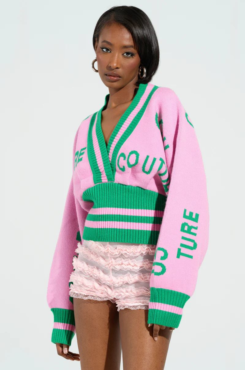COUTURE DOWN STRIPED V-NECK SWEATER - Image 3