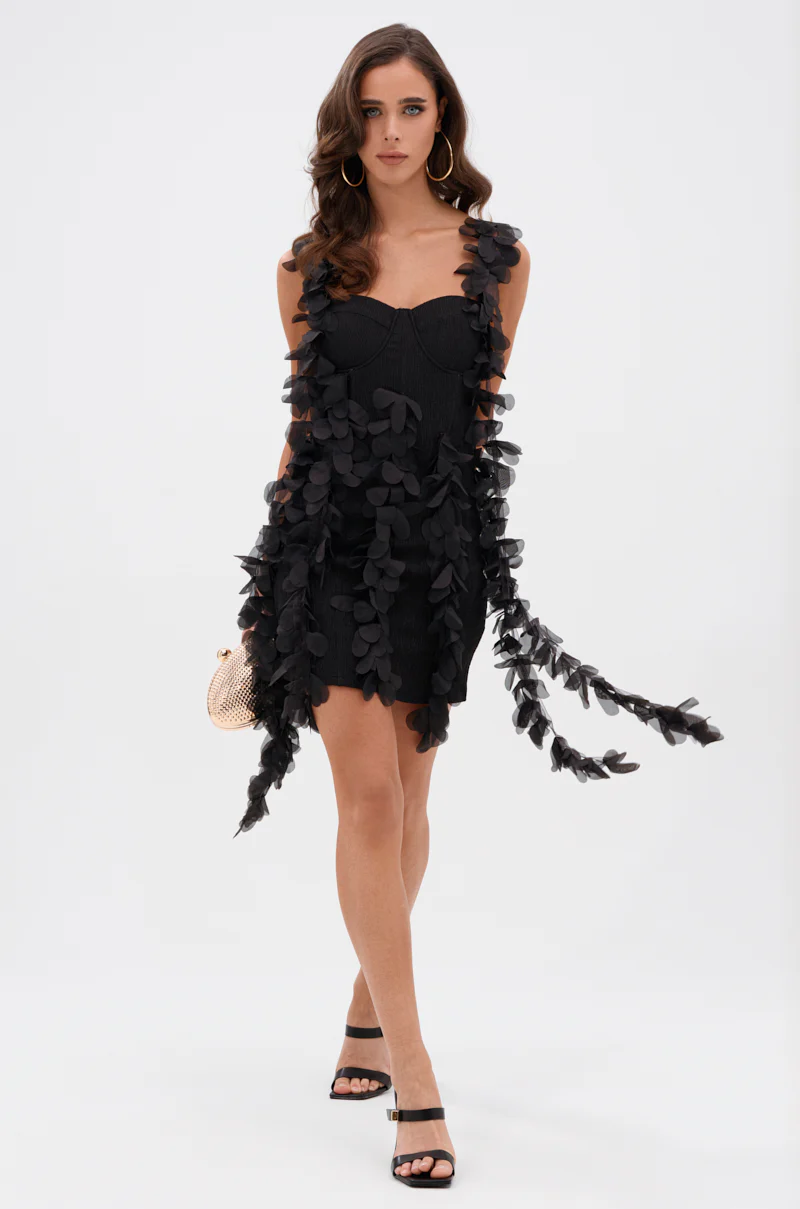 COVER GIRL MINI DRESS WITH FLORAL APPLIQUES