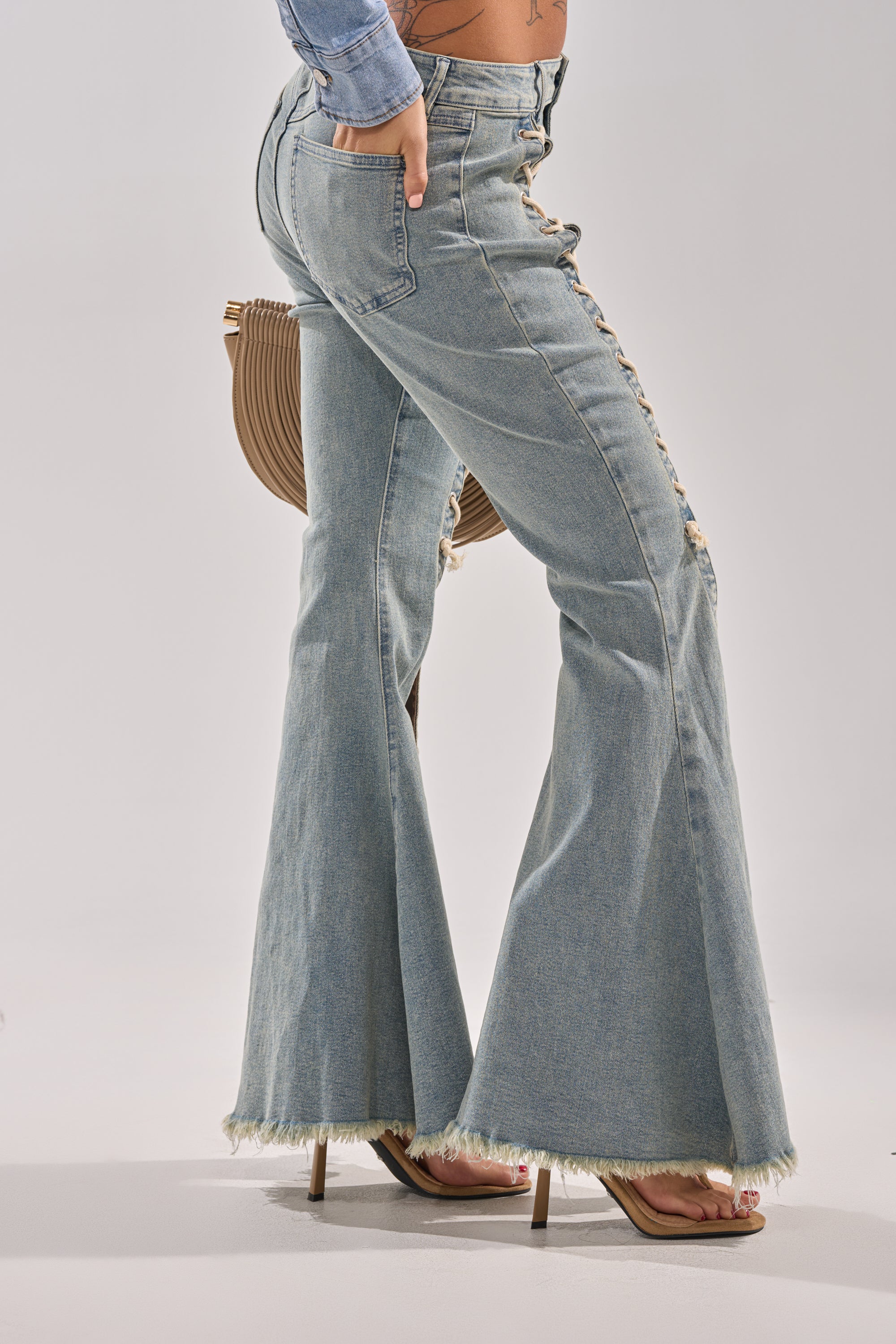 CRAZY ENOUGH LACE UP FLARE DENIM - Image 7