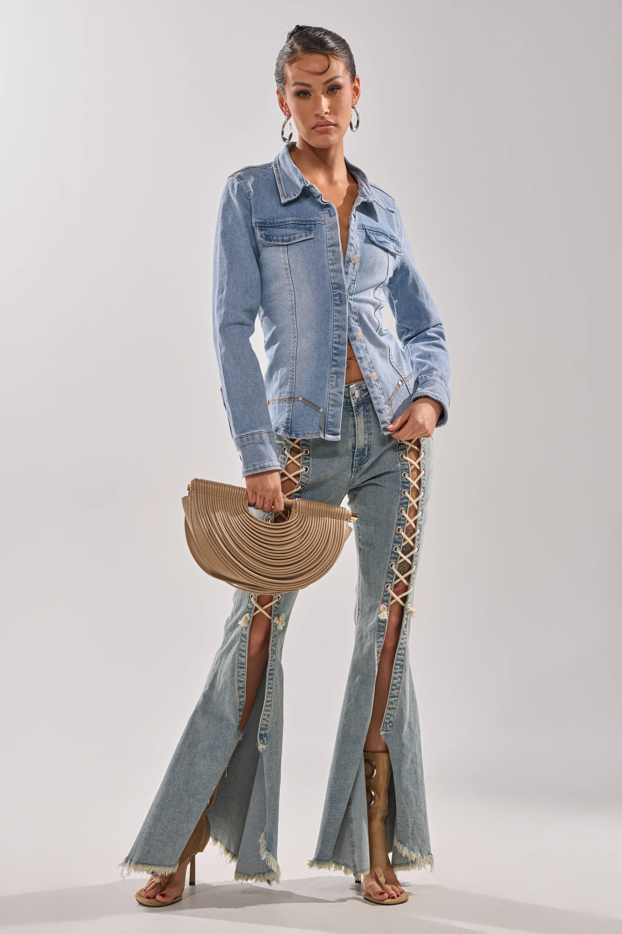 CRAZY ENOUGH LACE UP FLARE DENIM - Image 9