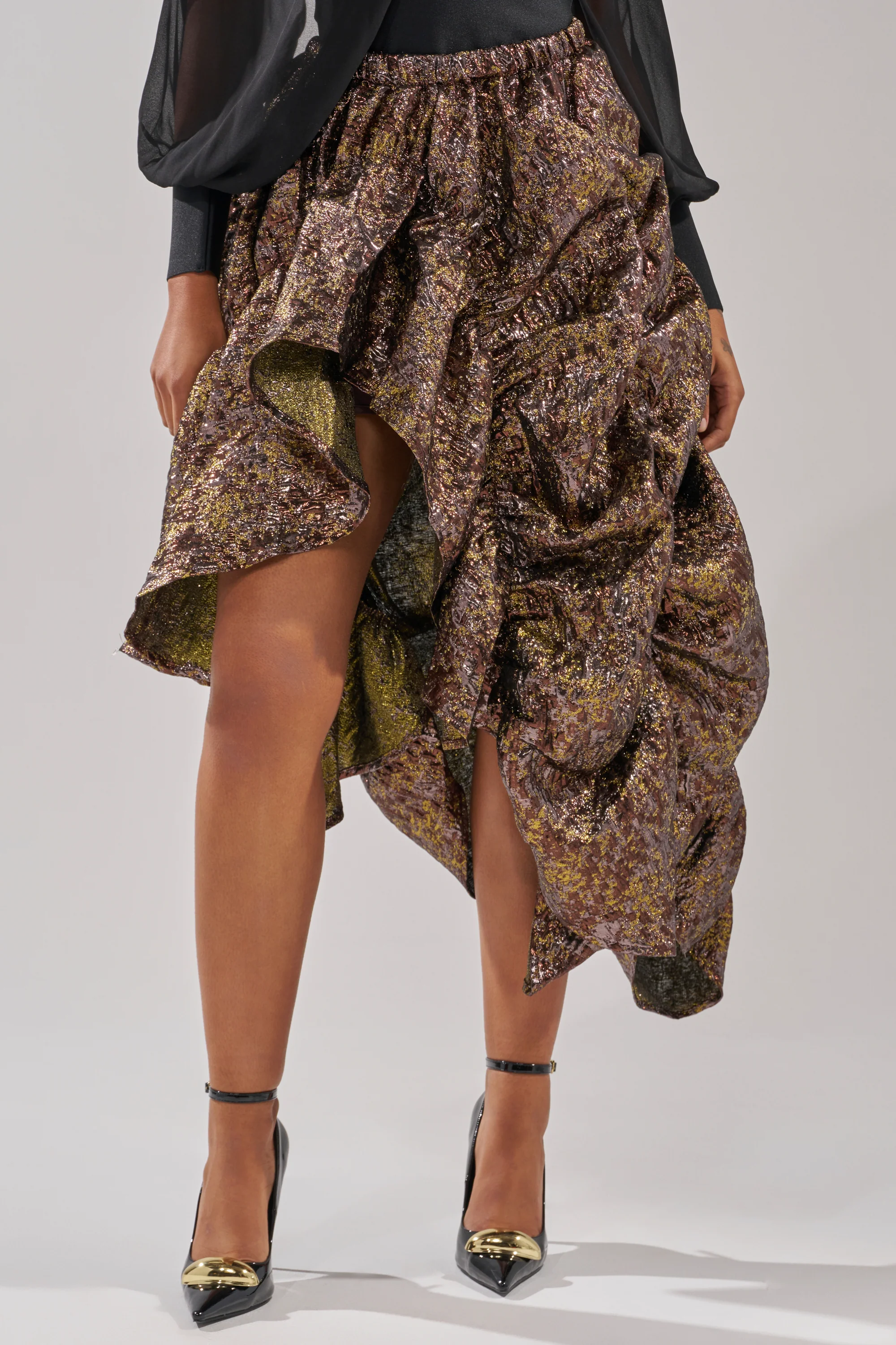 CRAZY FOR YOU BROCADE RUCHED MIDI SKIRT - Image 3