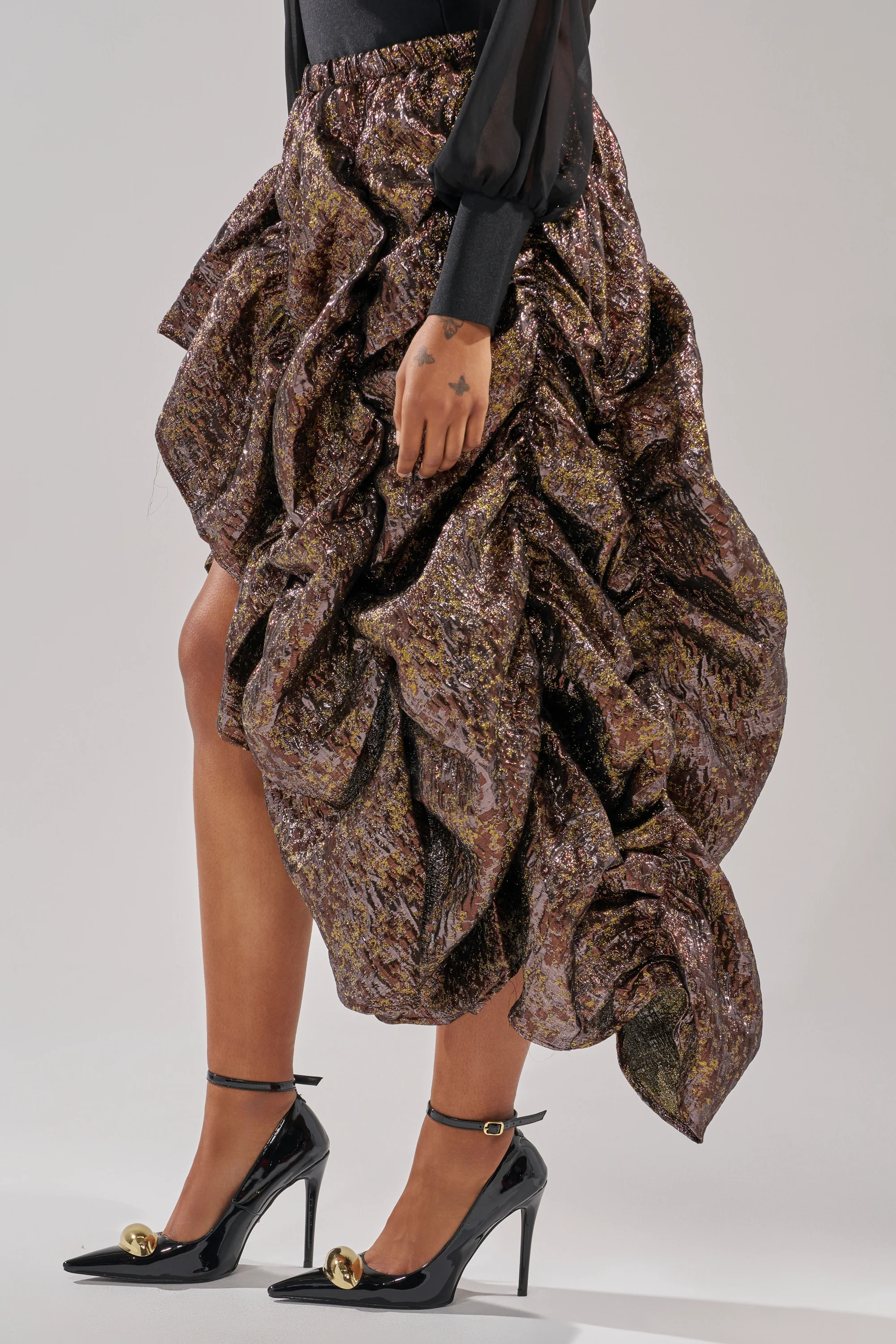 CRAZY FOR YOU BROCADE RUCHED MIDI SKIRT - Image 5