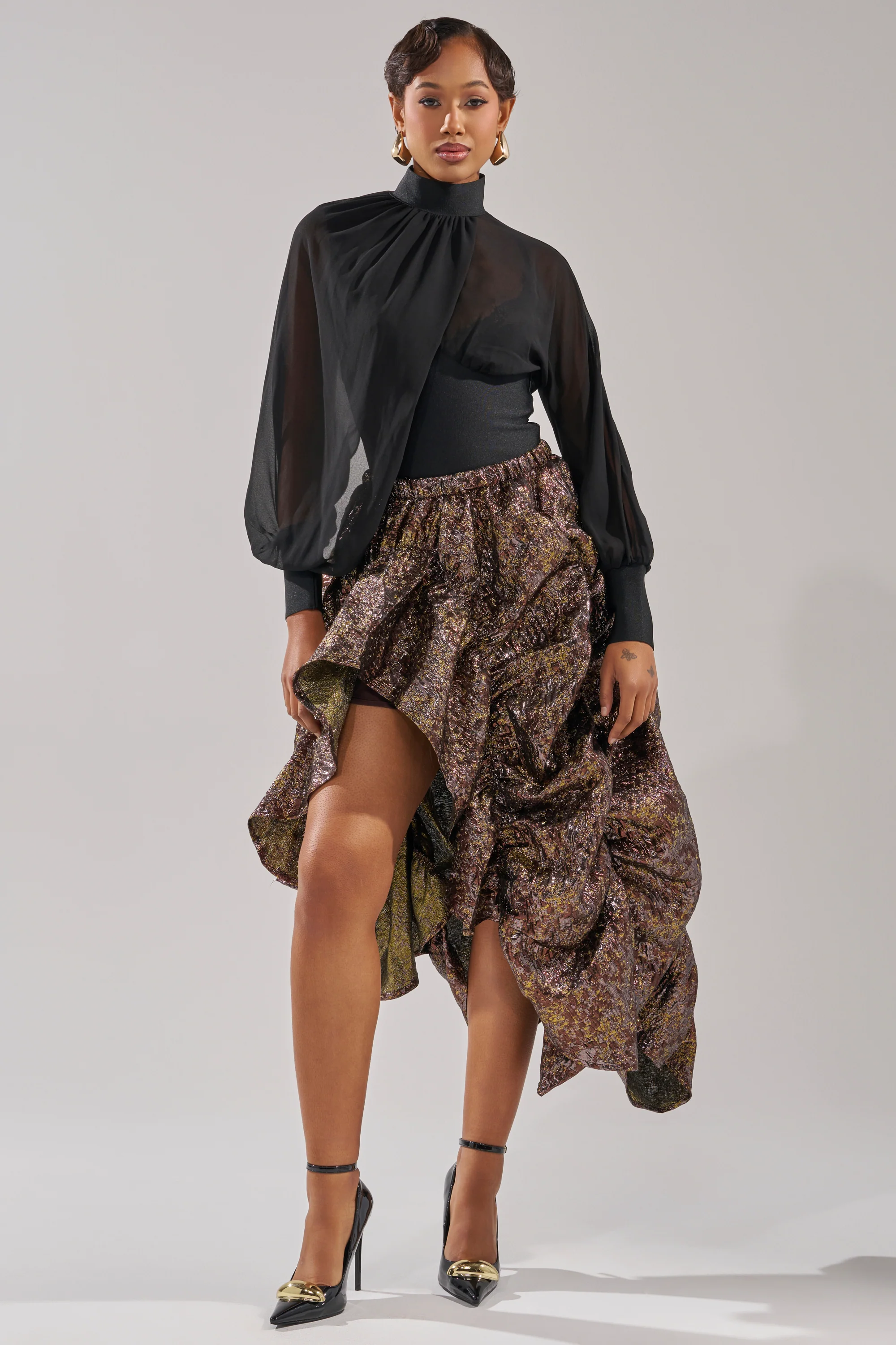 CRAZY FOR YOU BROCADE RUCHED MIDI SKIRT - Image 7