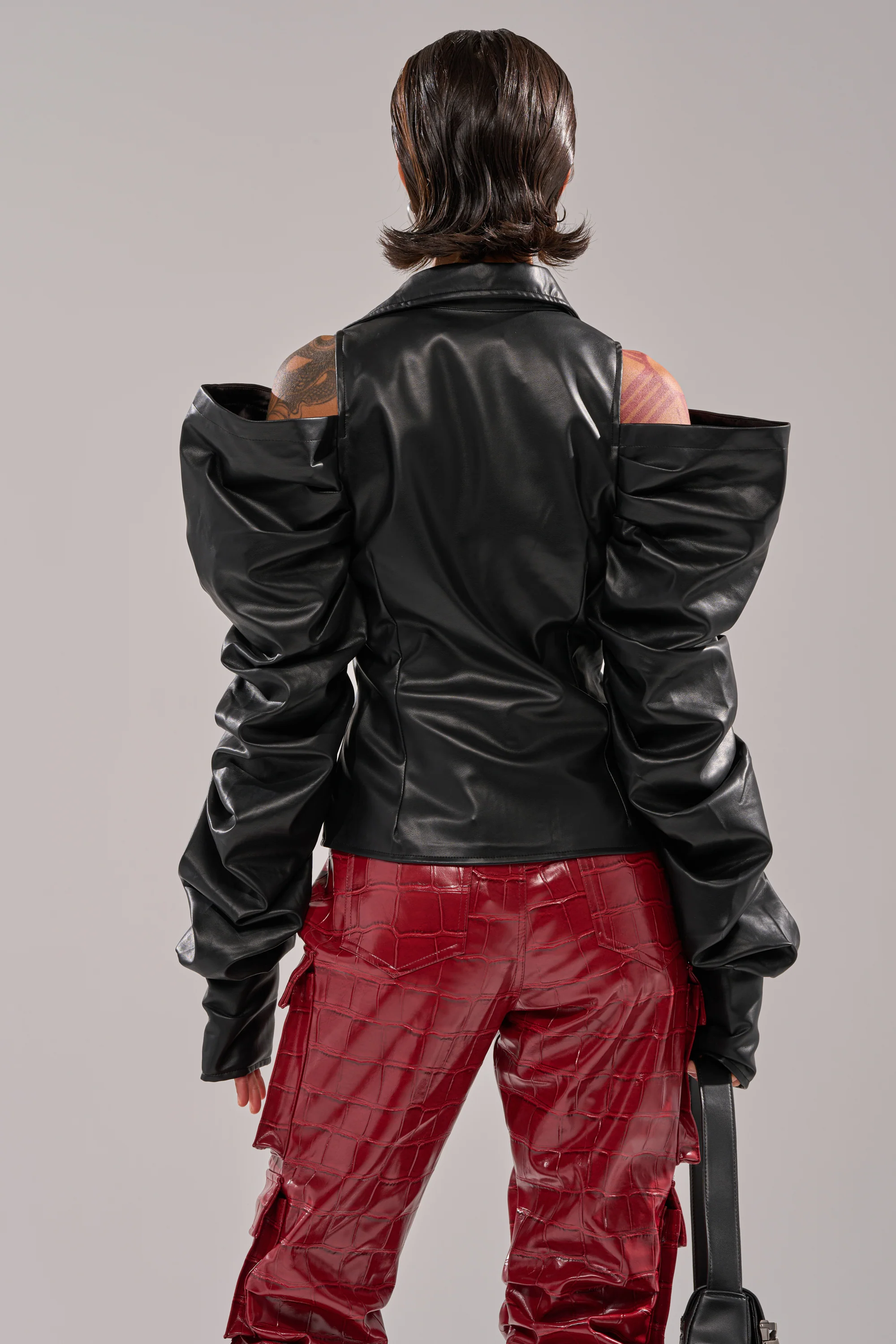 CRAZY IN LOVE BLACK FAUX LEATHER BUTTON DOWN BLOUSE - Image 5