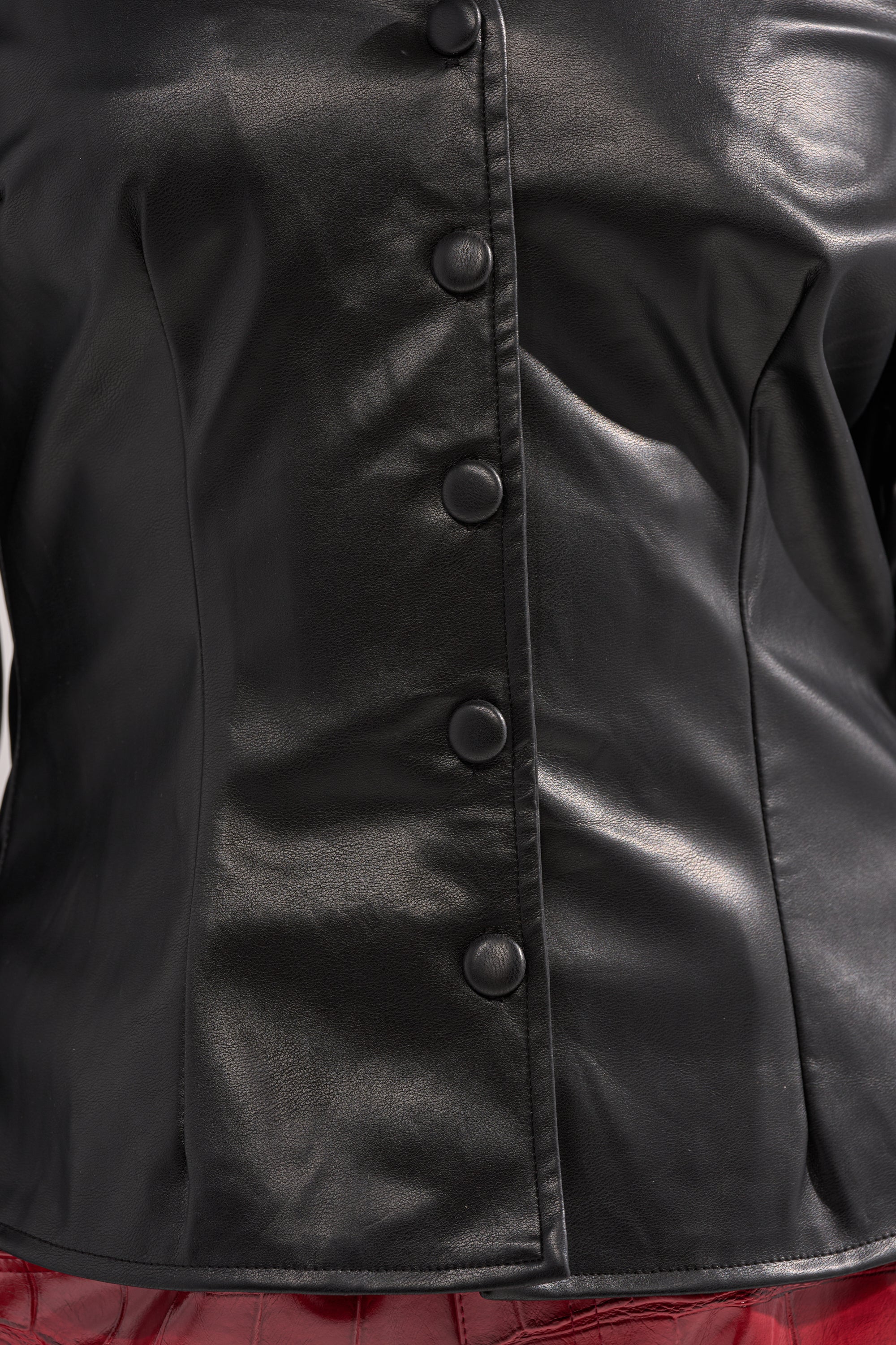 CRAZY IN LOVE BLACK FAUX LEATHER BUTTON DOWN BLOUSE - Image 8