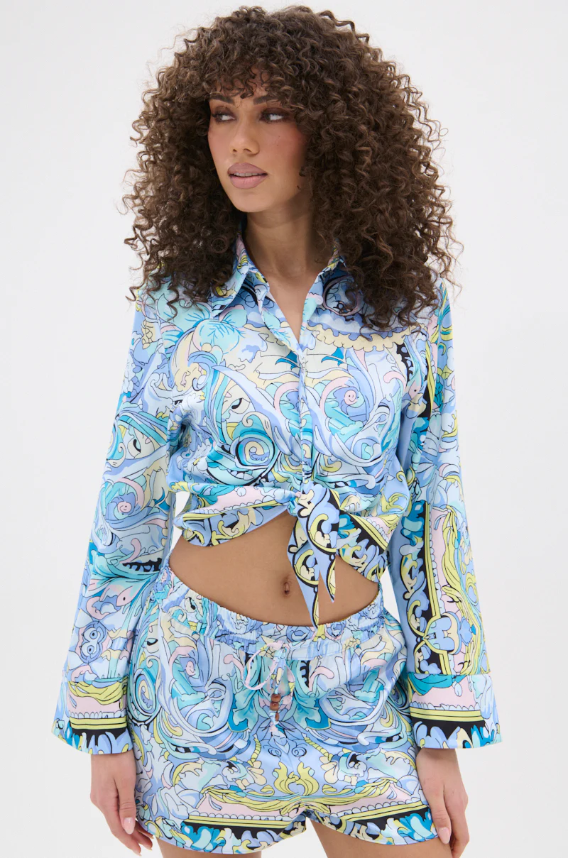 CRAZY IS GOOD PRINTED TIE FRONT BLOUSE - Image 2