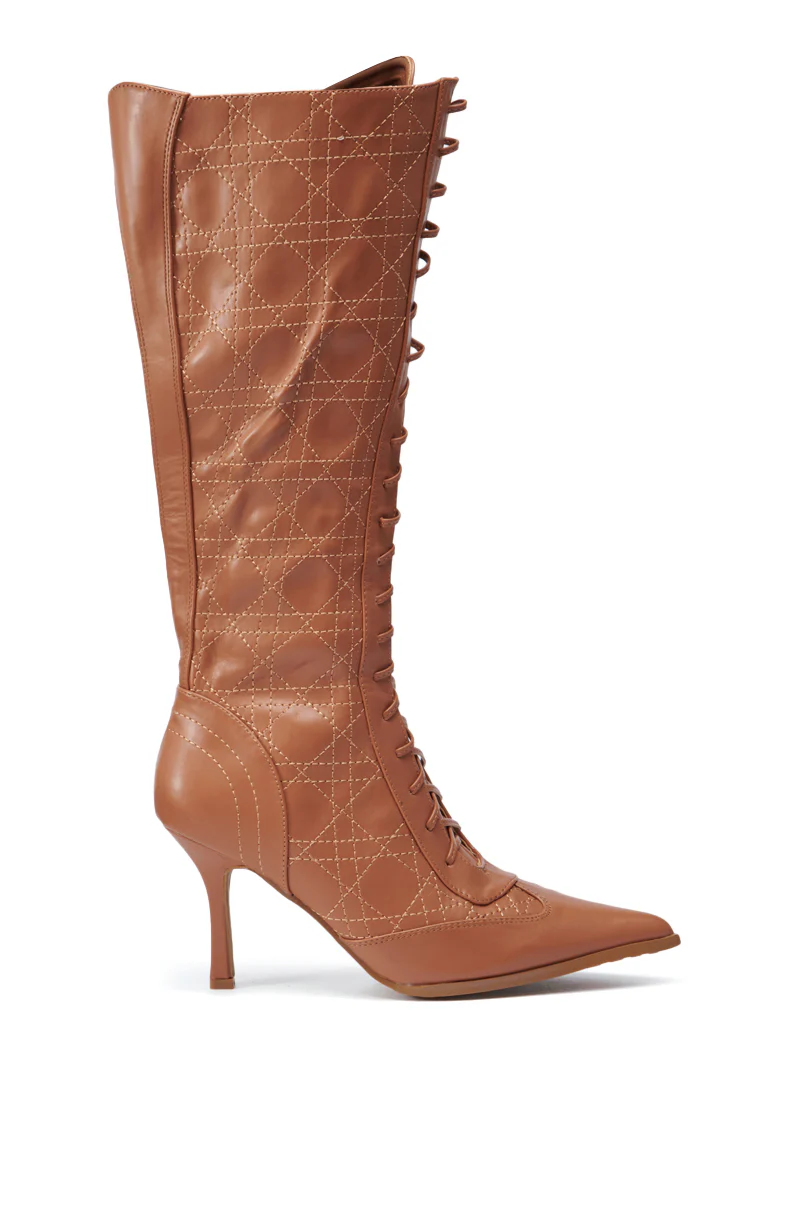 CREATOR TAN LACE UP STILETTO BOOT - Image 4