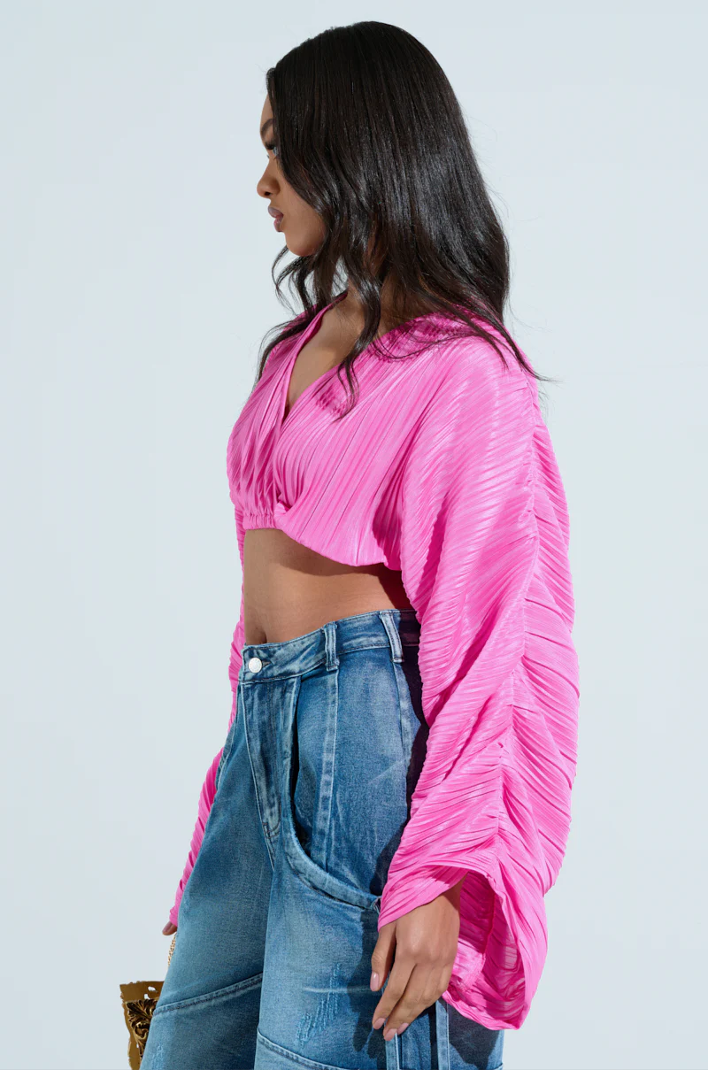 CROPPED PLISSE RUCHED SLEEVE BLOUSE - Image 4