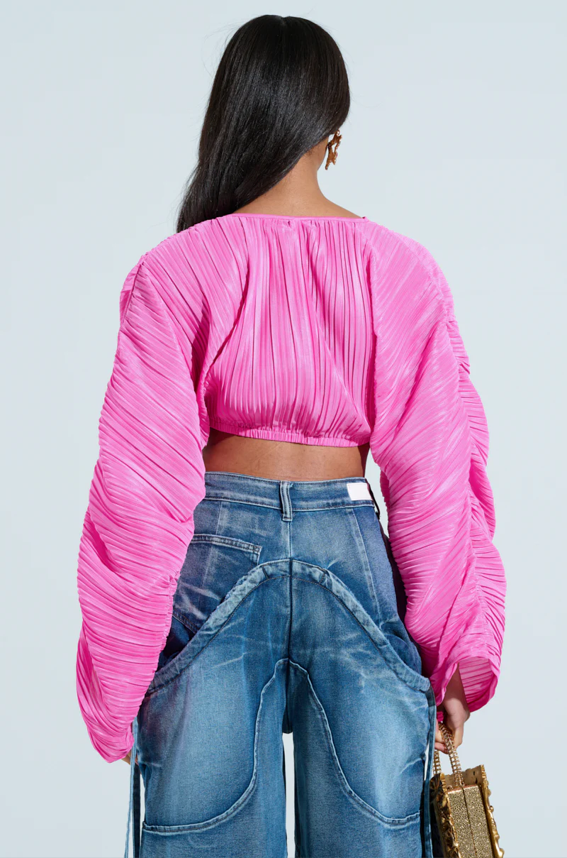 CROPPED PLISSE RUCHED SLEEVE BLOUSE - Image 5
