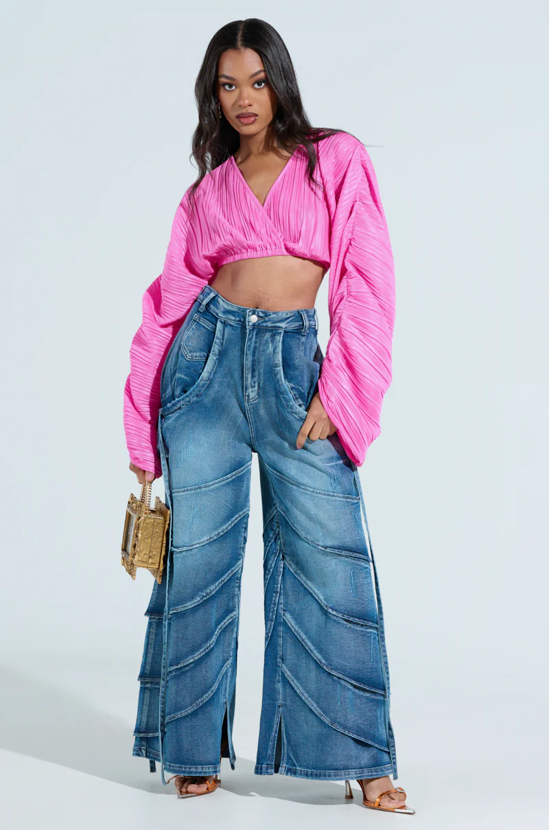 CROPPED PLISSE RUCHED SLEEVE BLOUSE - Image 6