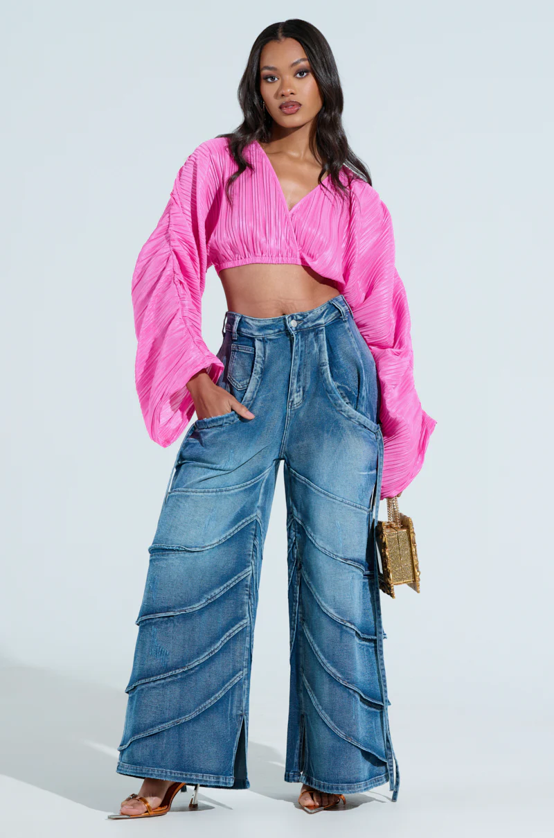 CROPPED PLISSE RUCHED SLEEVE BLOUSE - Image 7