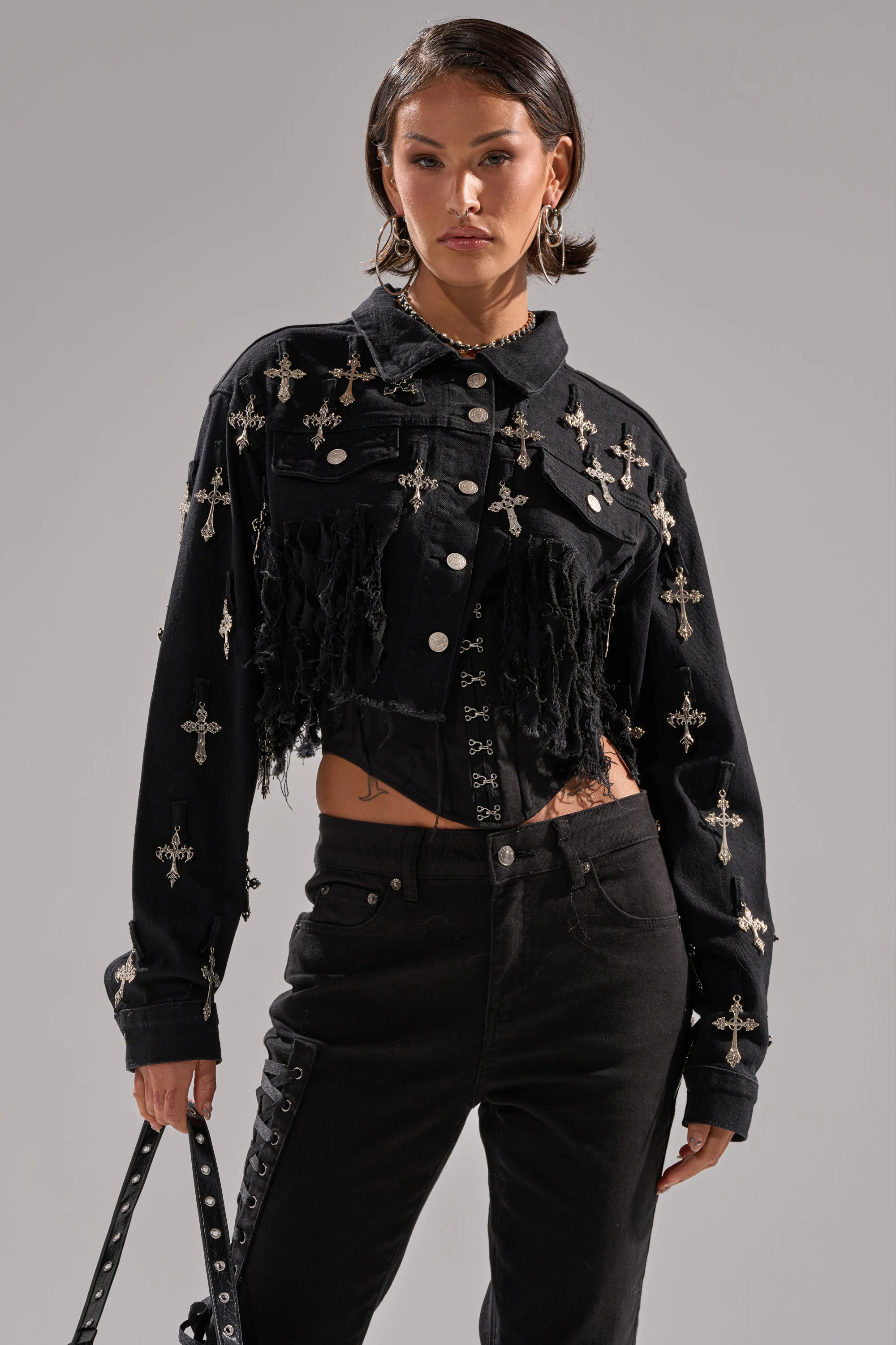 CROSS MY HEART ULTRA CROP DENIM JACKET - Image 3