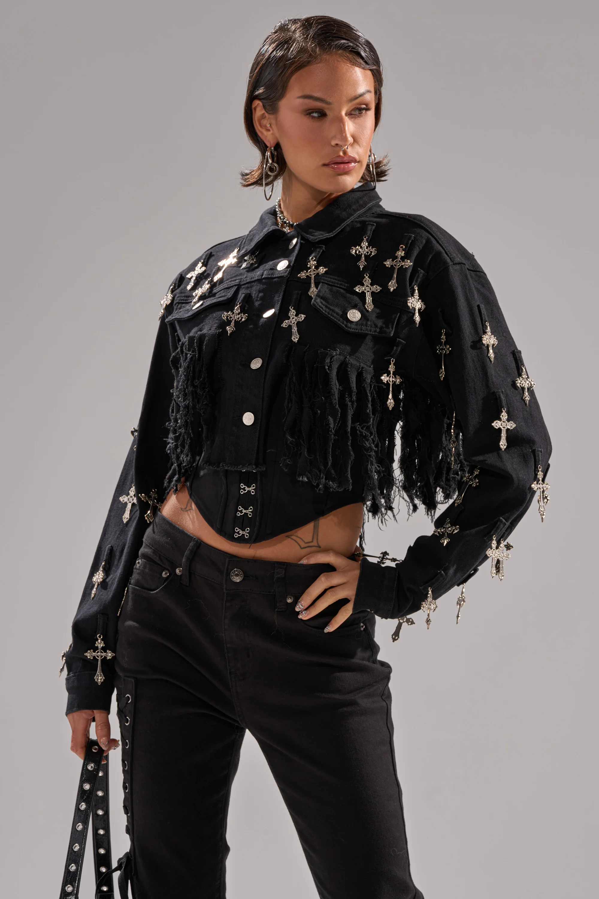 CROSS MY HEART ULTRA CROP DENIM JACKET - Image 4
