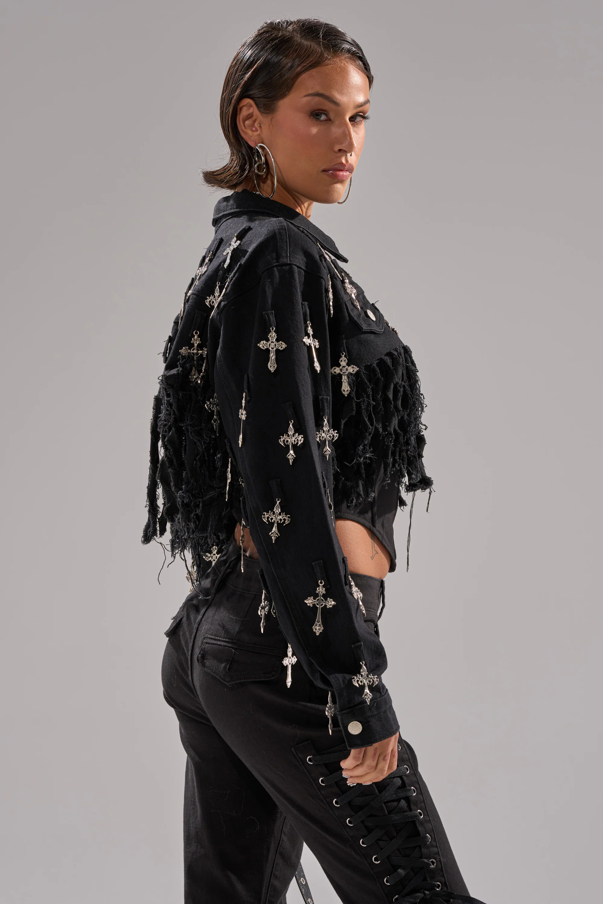 CROSS MY HEART ULTRA CROP DENIM JACKET - Image 6