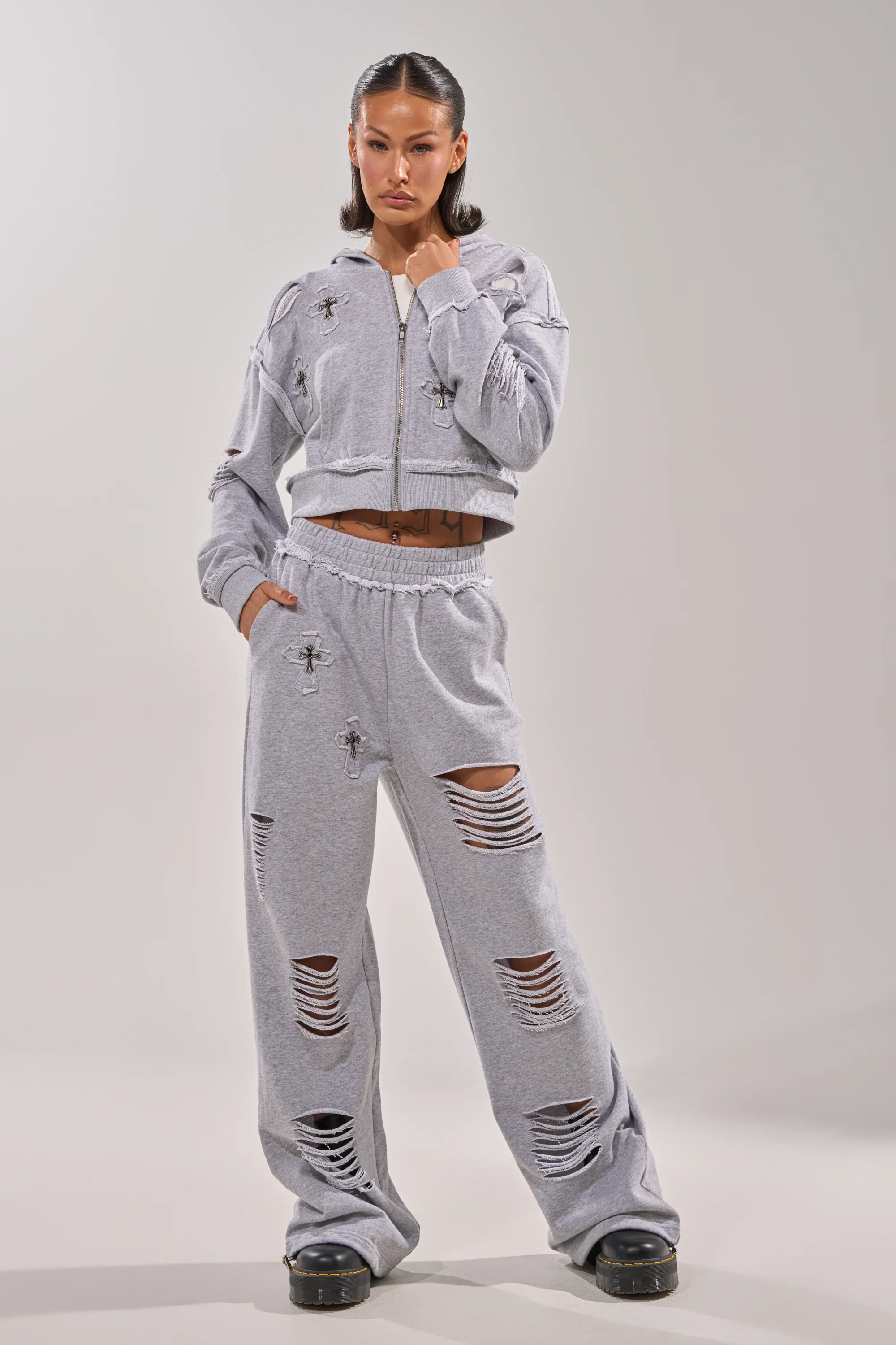 CROSSED OUT DISTRESSED WIDE LEG JOGGER - Image 6