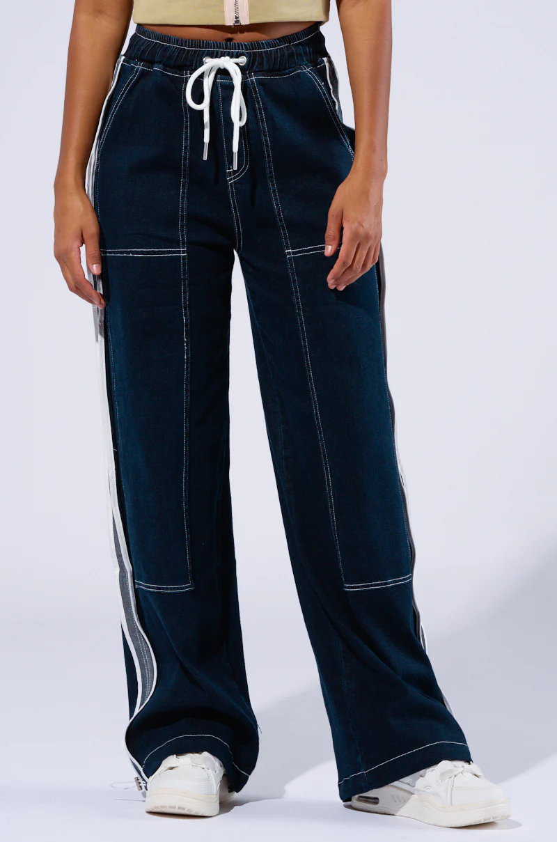 CRYSTAL DENIM STRIPED JOGGER PANT - Image 3