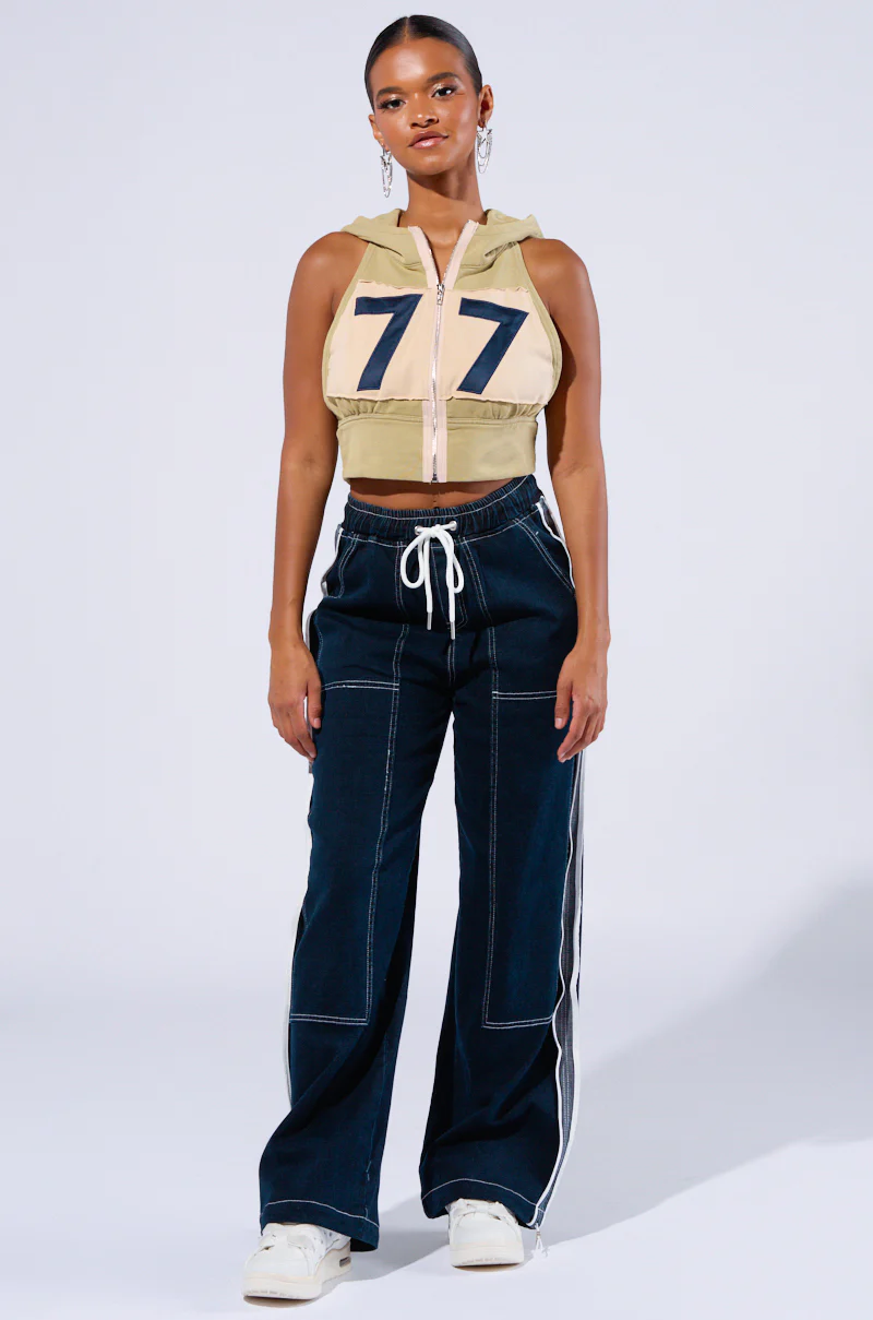 CRYSTAL DENIM STRIPED JOGGER PANT - Image 6