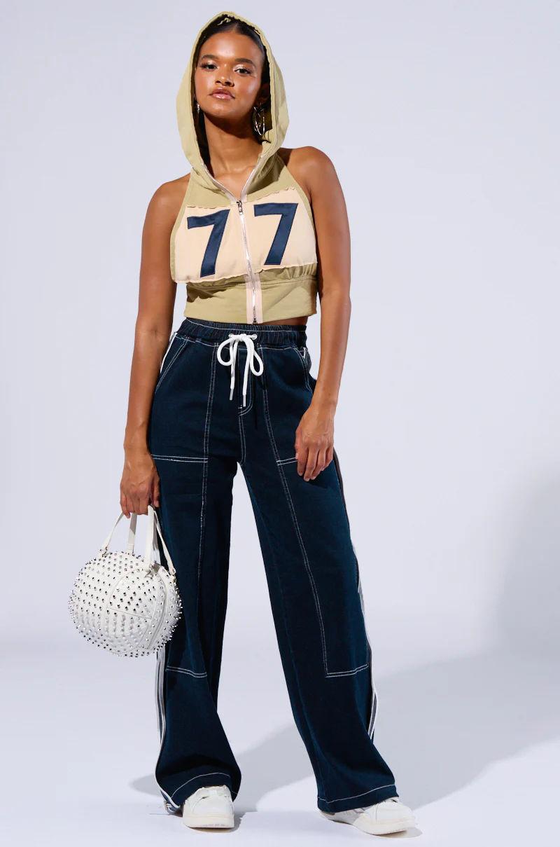 CRYSTAL DENIM STRIPED JOGGER PANT - Image 7