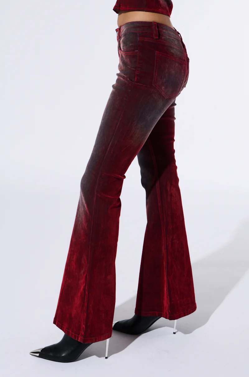 CRYSTAL VELVET DENIM PANT IN RED - Image 3