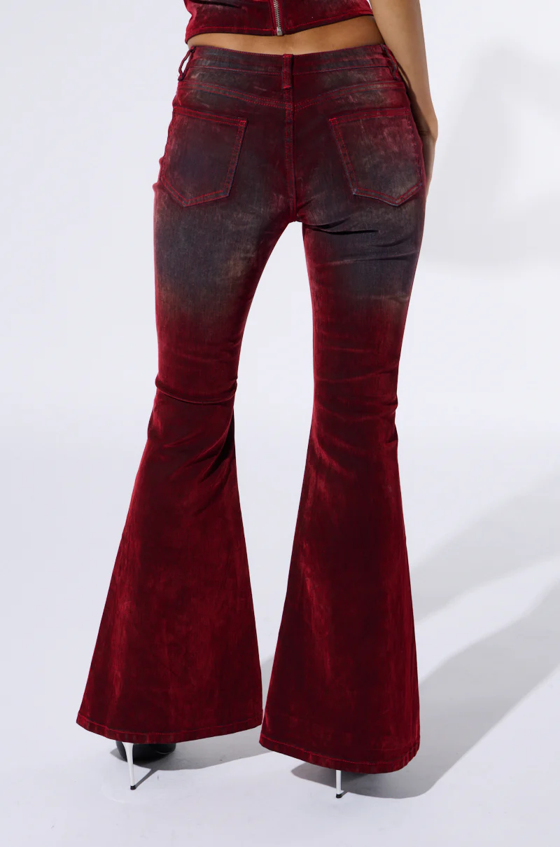 CRYSTAL VELVET DENIM PANT IN RED - Image 4