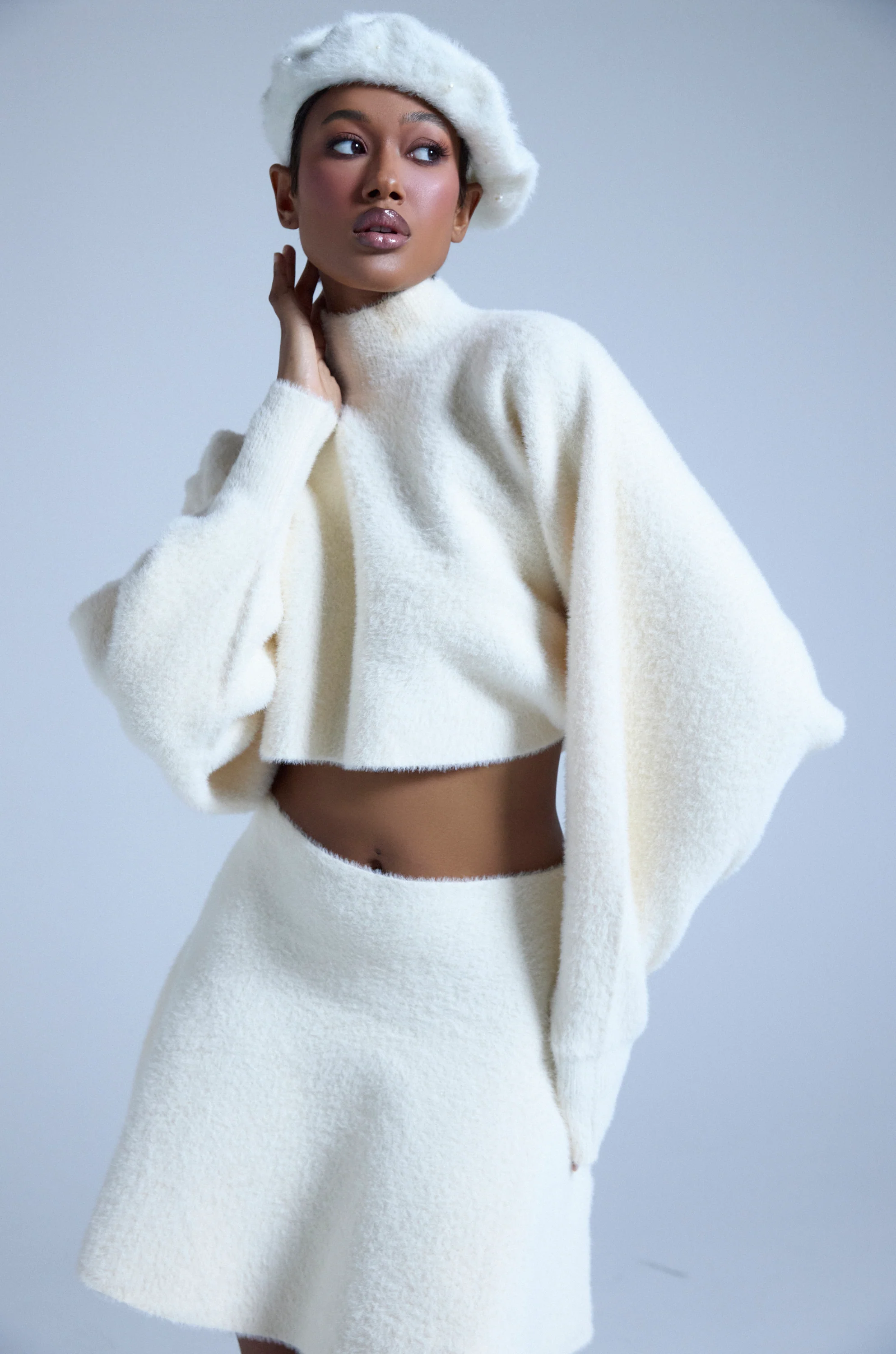CUDDLE UP FUZZY CROPPED SWEATER IN IVORY - Image 2
