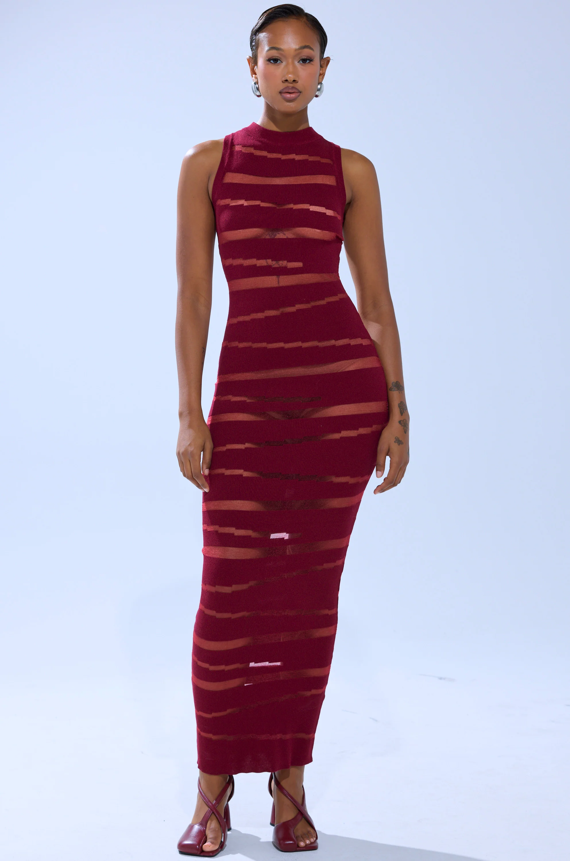 CUT IT OUT SLEEVELESS KNIT MAXI DRESS IN BURGUNDY - Image 2