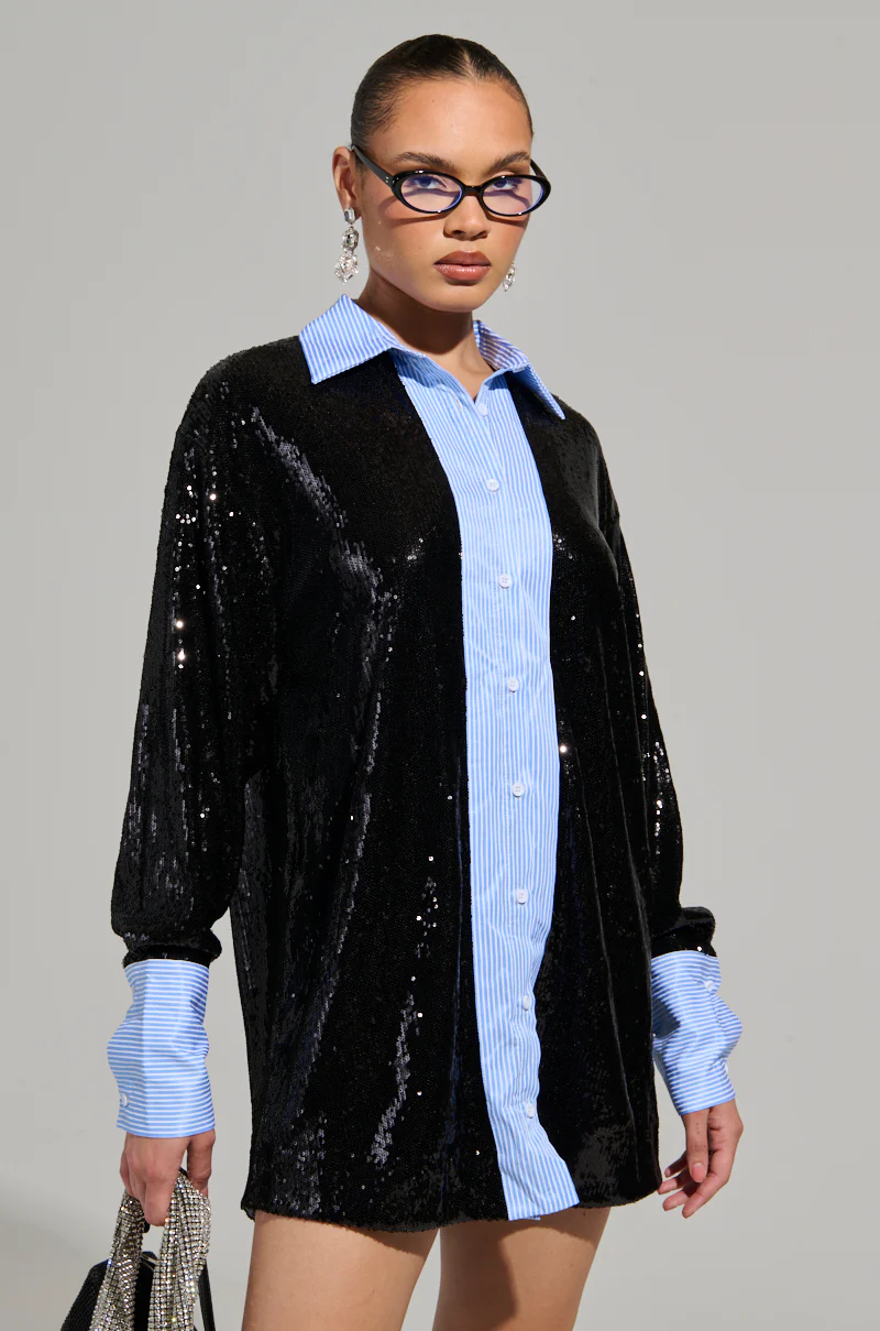 CYRUS SEQUIN POPLIN SHIRT DRESS - Image 3