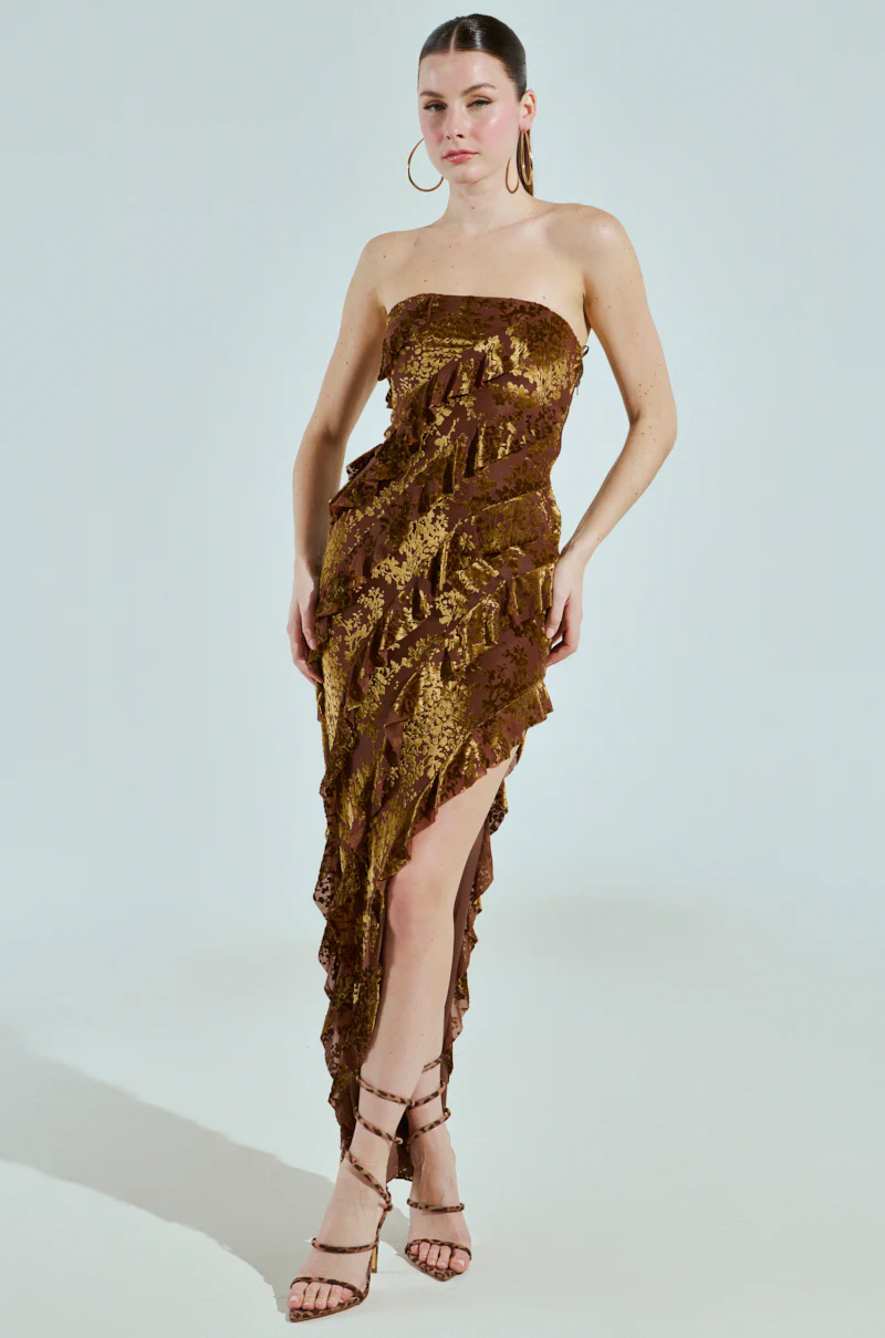 CYRUS VELVET MAXI DRESS IN BROWN