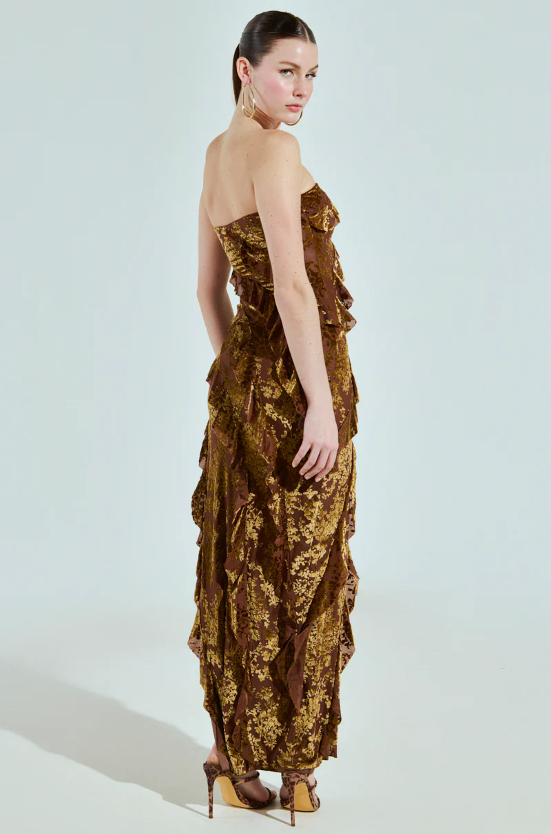 CYRUS VELVET MAXI DRESS IN BROWN - Image 6