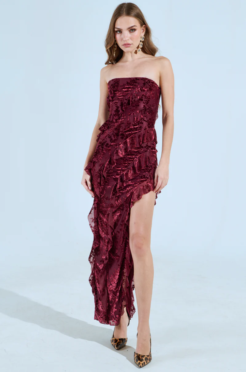 CYRUS VELVET MAXI DRESS IN BURGUNDY - Image 2