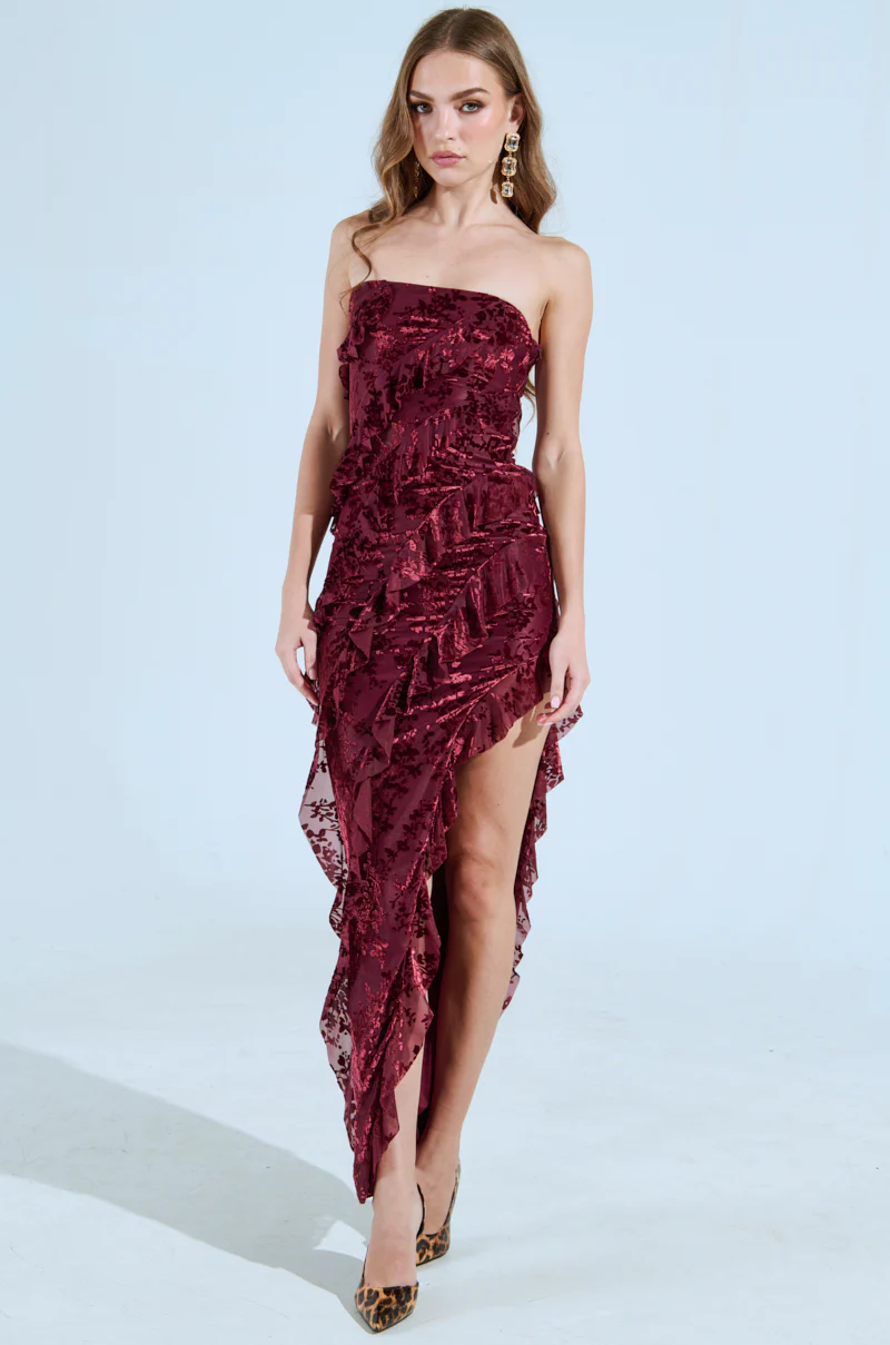 CYRUS VELVET MAXI DRESS IN BURGUNDY - Image 3