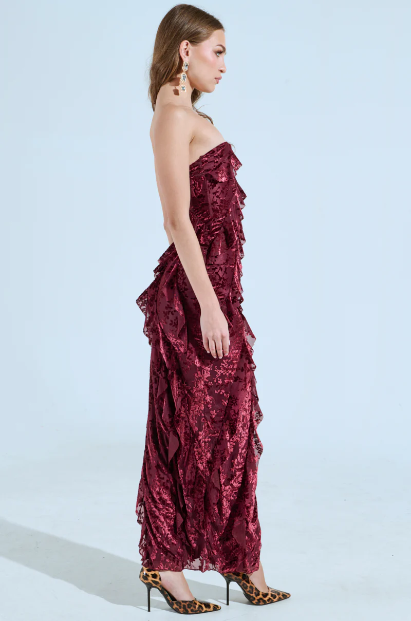 CYRUS VELVET MAXI DRESS IN BURGUNDY - Image 5