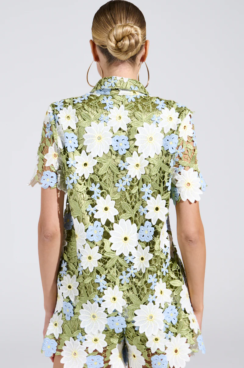 DAISY CROCHET SHORT SLEEVE BUTTON UP SHIRT - Image 4