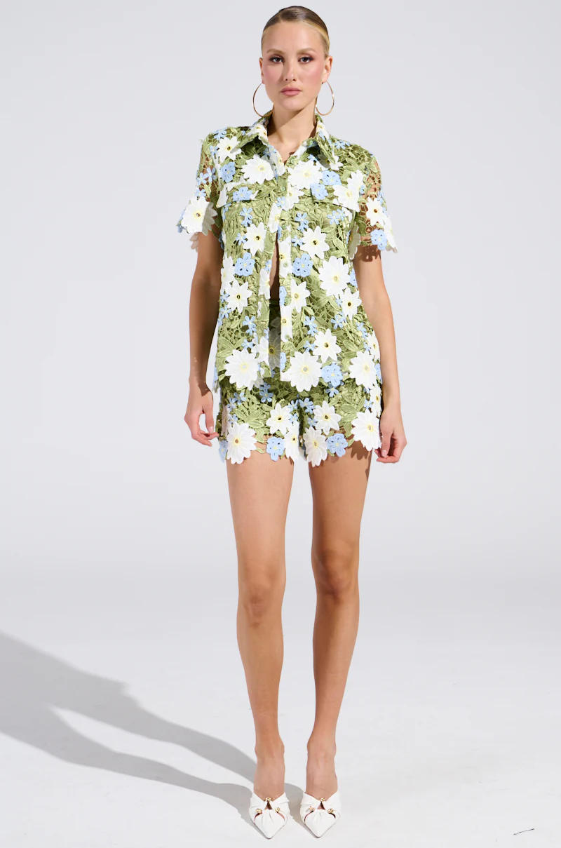 DAISY CROCHET SHORT SLEEVE BUTTON UP SHIRT - Image 6