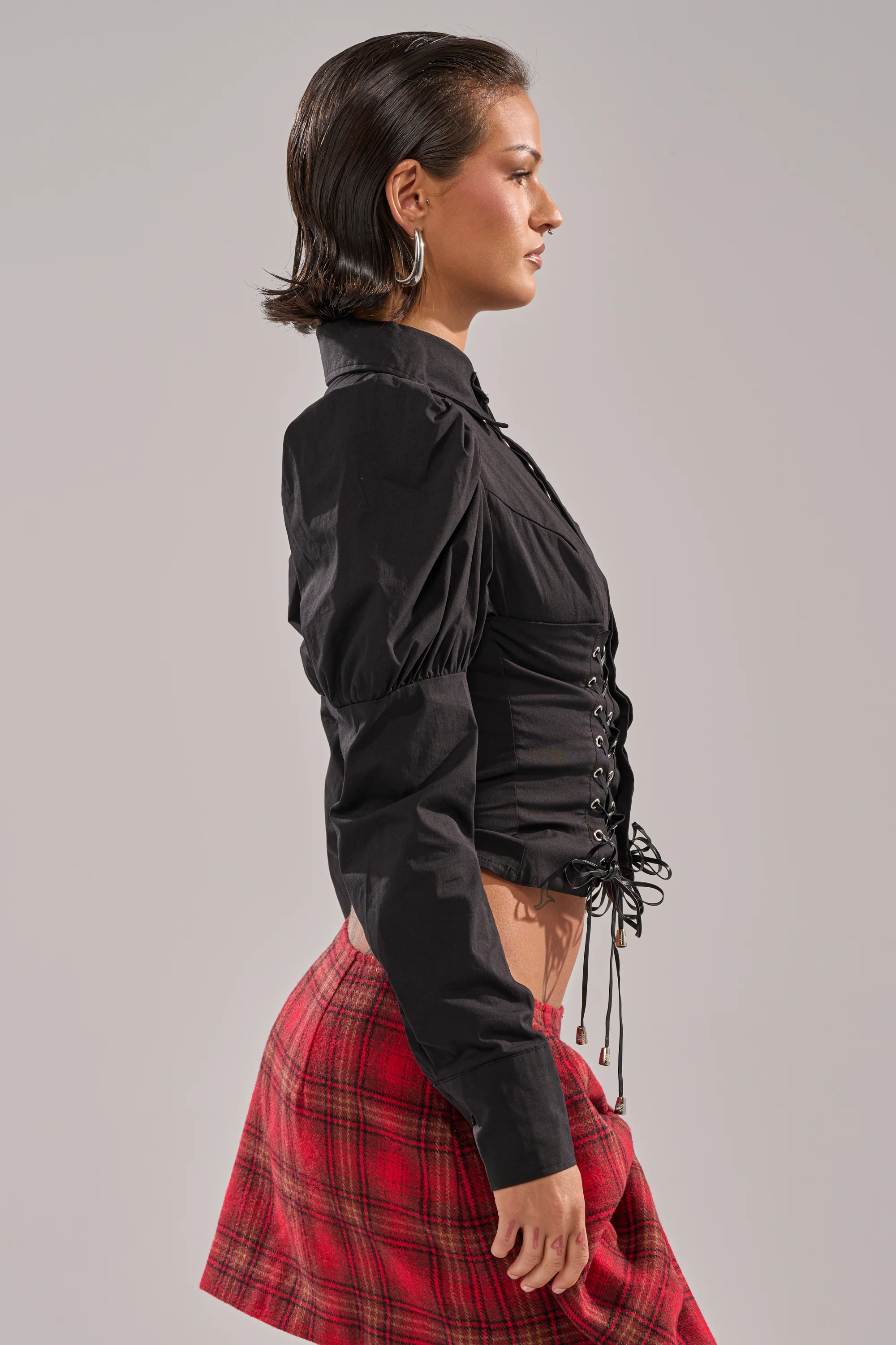 DAKOTA LACE UP BUTTON-DOWN BLOUSE IN BLACK - Image 6