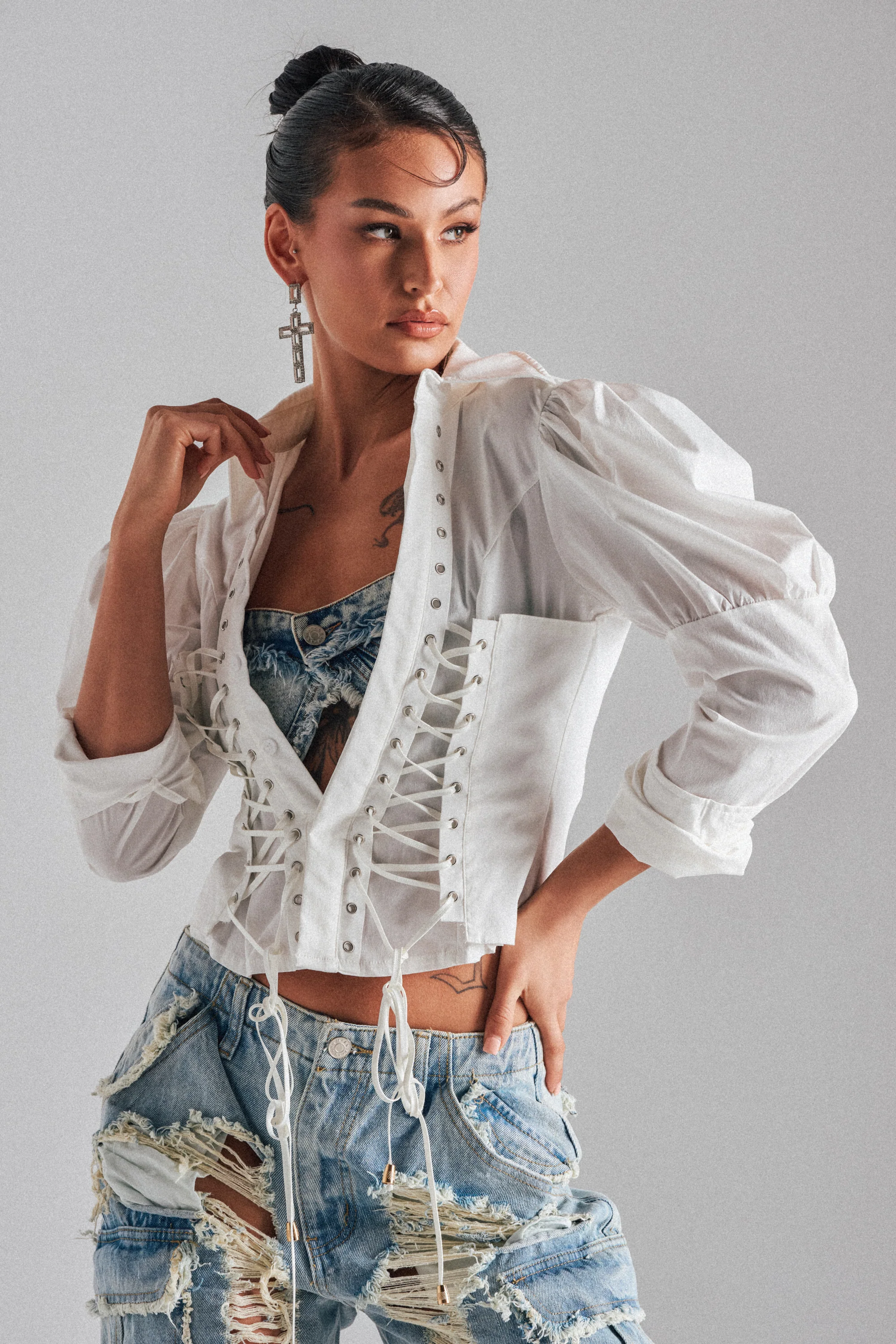 DAKOTA LACEUP BUTTON DOWN BLOUSE - Image 2