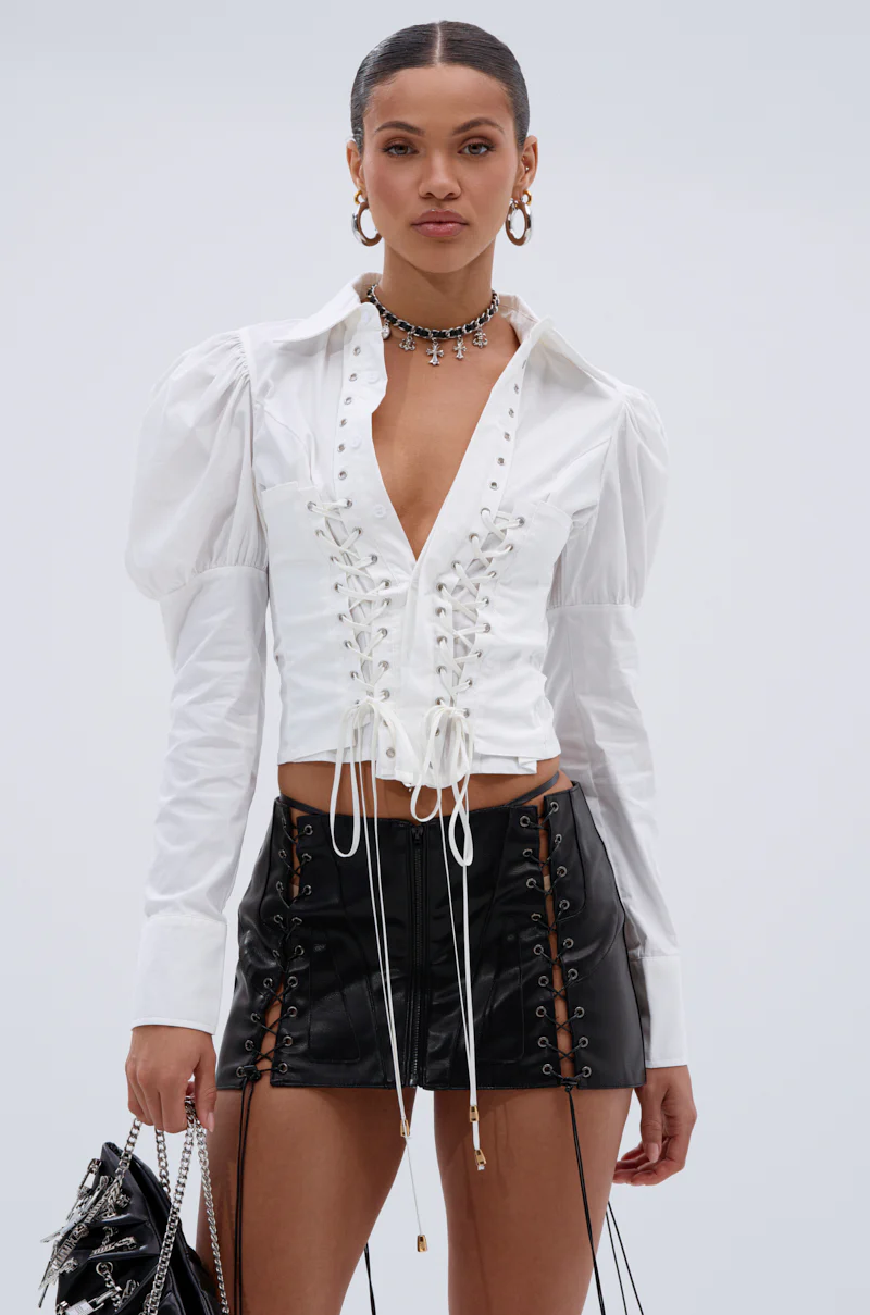 DAKOTA LACEUP BUTTON DOWN BLOUSE - Image 3
