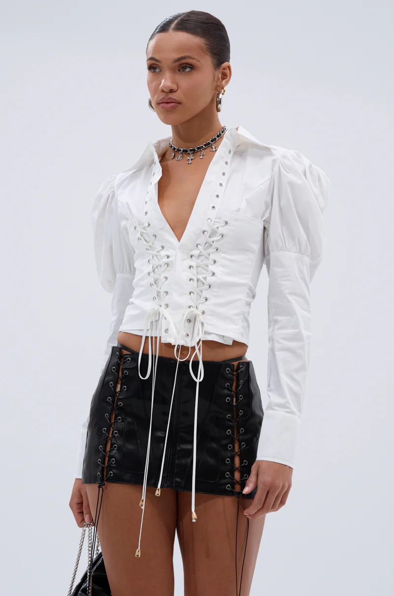DAKOTA LACEUP BUTTON DOWN BLOUSE - Image 4