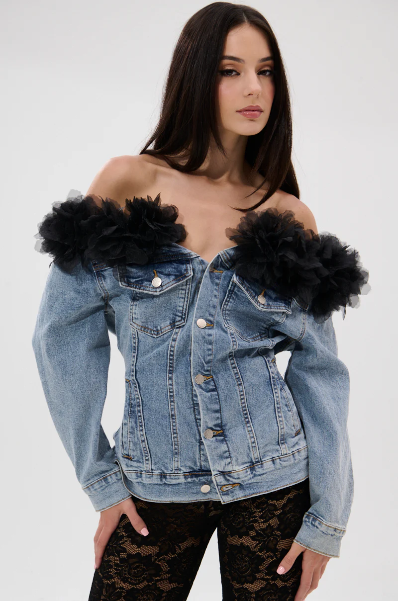 DANA OFF THE SHOULDER RUFFLE DETAIL DENIM TOP - Image 2