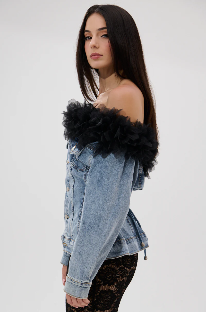 DANA OFF THE SHOULDER RUFFLE DETAIL DENIM TOP - Image 3