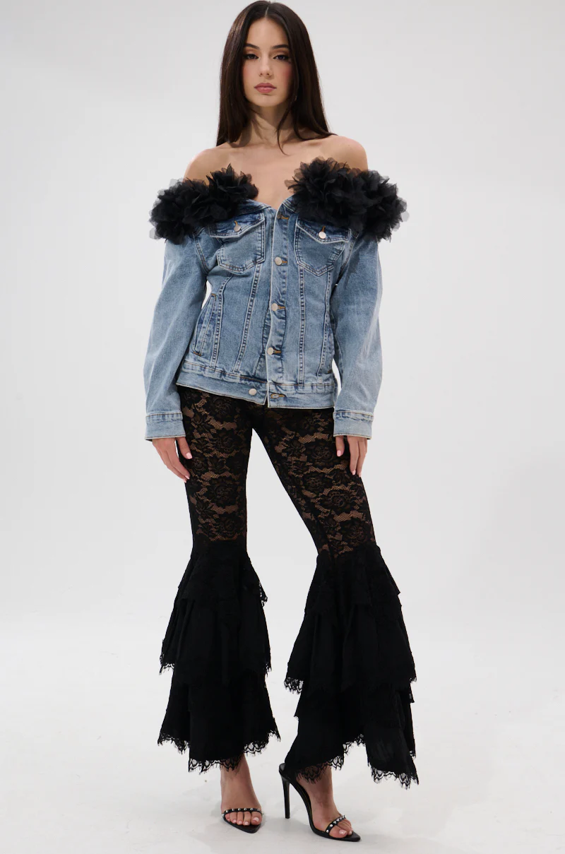 DANA OFF THE SHOULDER RUFFLE DETAIL DENIM TOP - Image 5