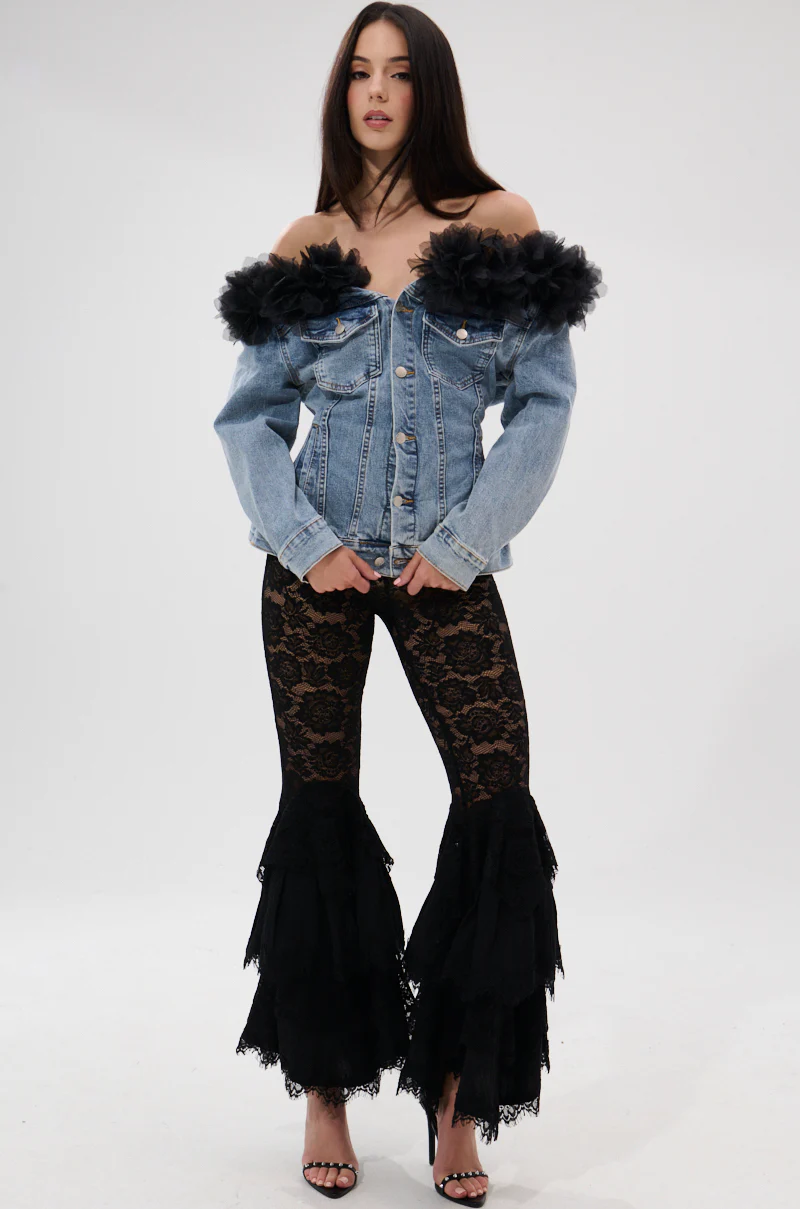 DANA OFF THE SHOULDER RUFFLE DETAIL DENIM TOP - Image 6