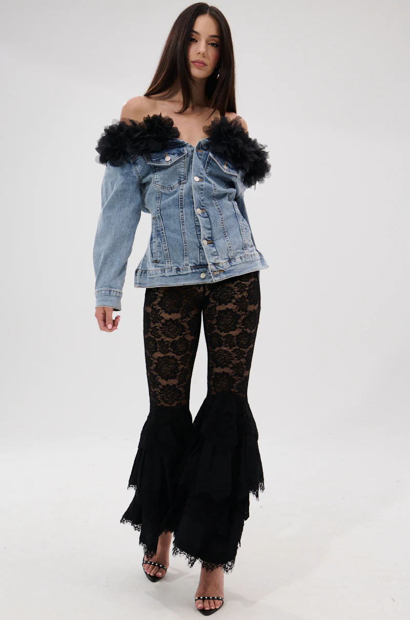 DANA OFF THE SHOULDER RUFFLE DETAIL DENIM TOP - Image 7