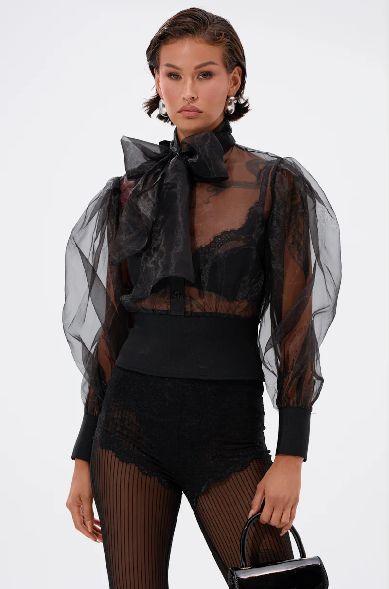 DANCE AND SHAKE BLOUSE WITH BOW IN BLACK - Image 2