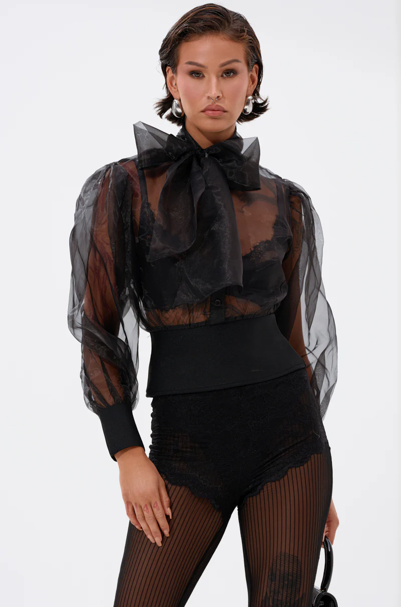 DANCE AND SHAKE BLOUSE WITH BOW IN BLACK - Image 3