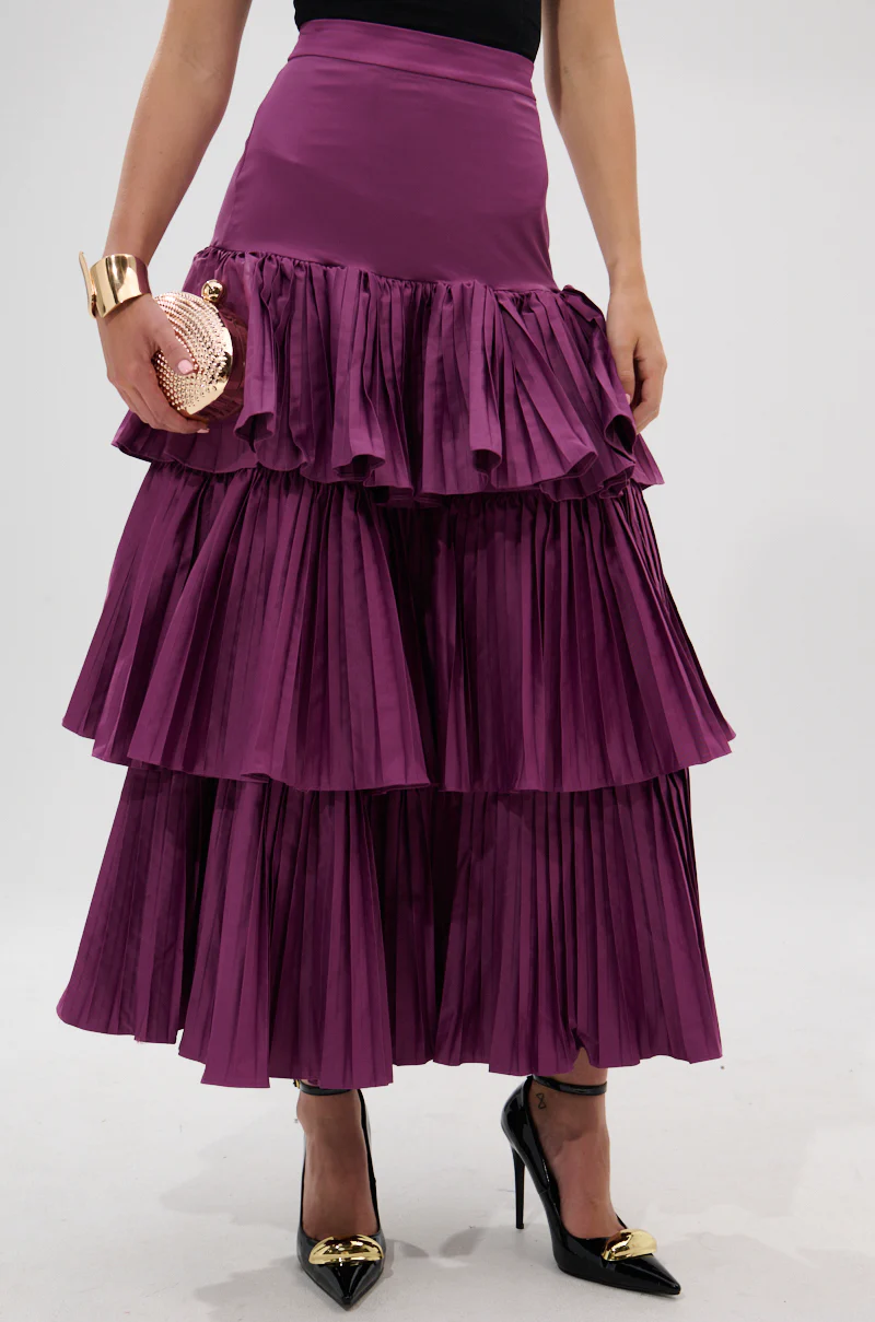 DANCE AROUND WITH ME PLEATED MAXI SKIRT IN PLUM - Image 2
